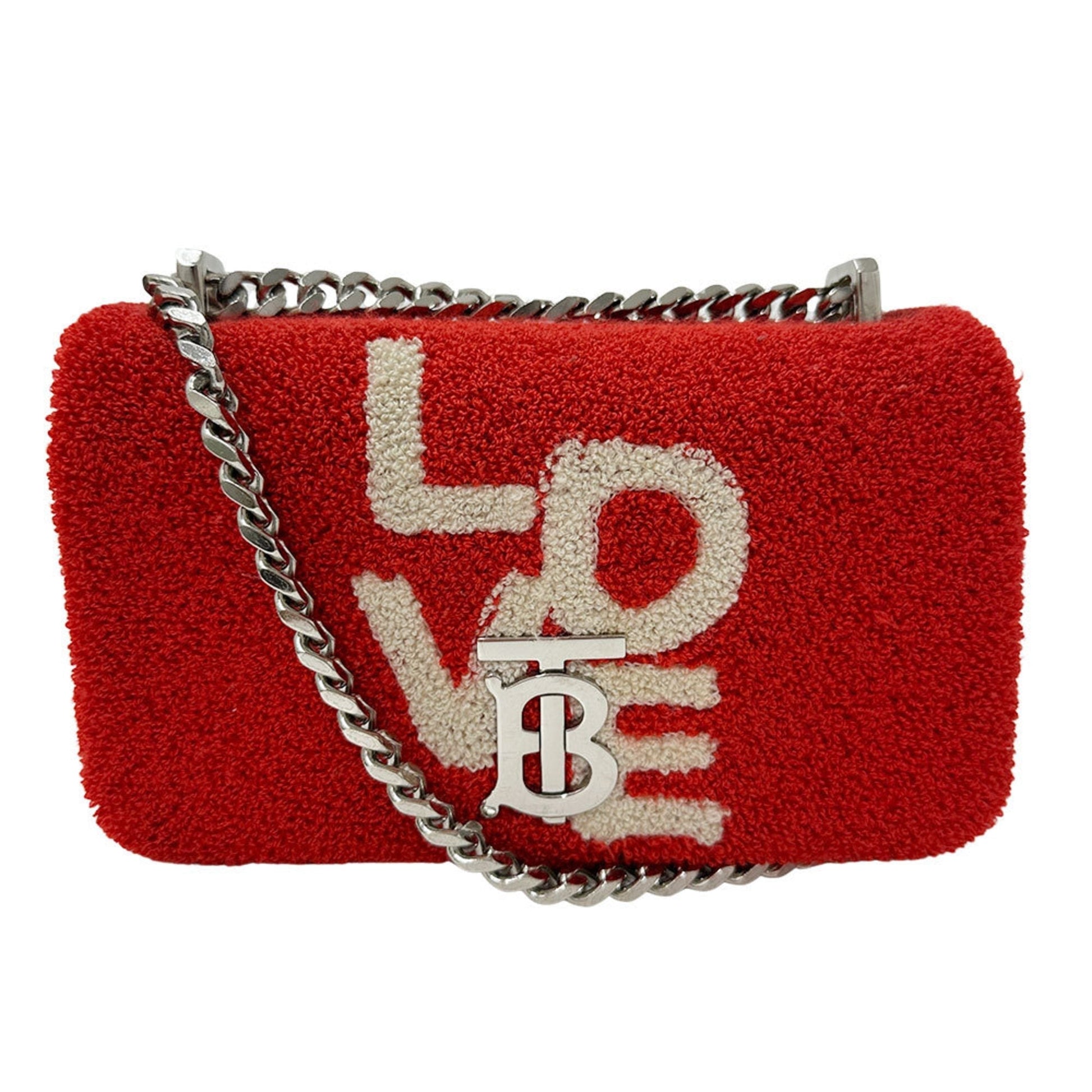 Burberry Color Pile Fabric Shoulder Bag Red