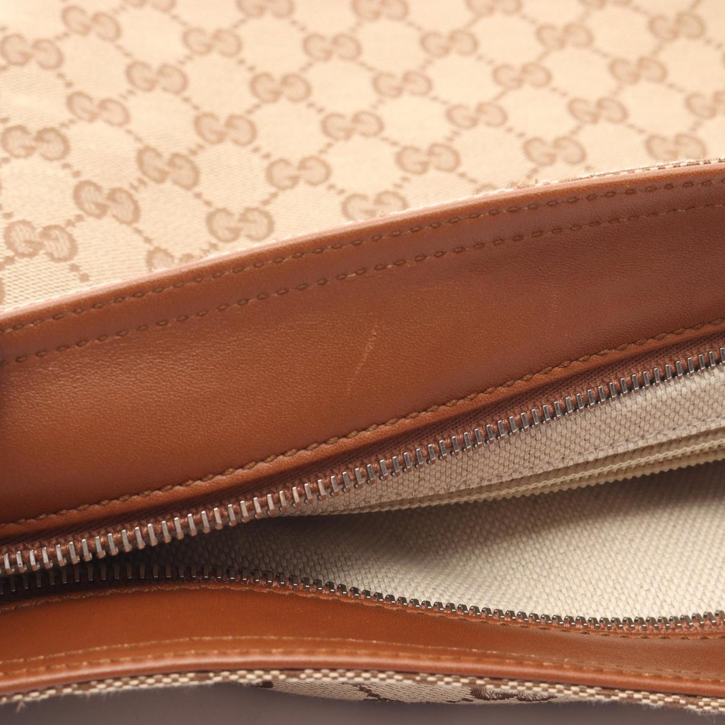 Gucci Beige Brown Canvas Leather Shoulder Bag