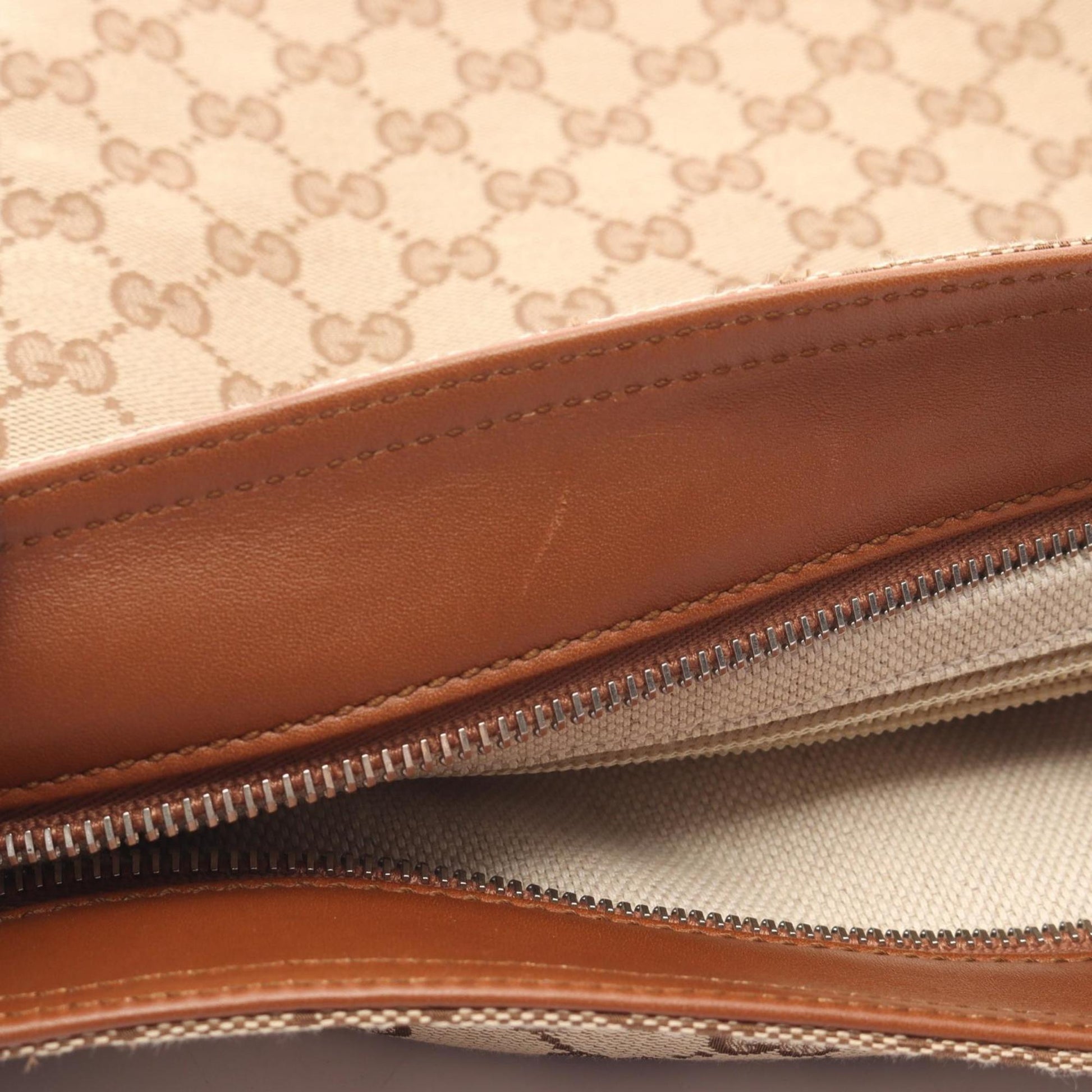 Gucci Beige Brown Canvas Leather Shoulder Bag
