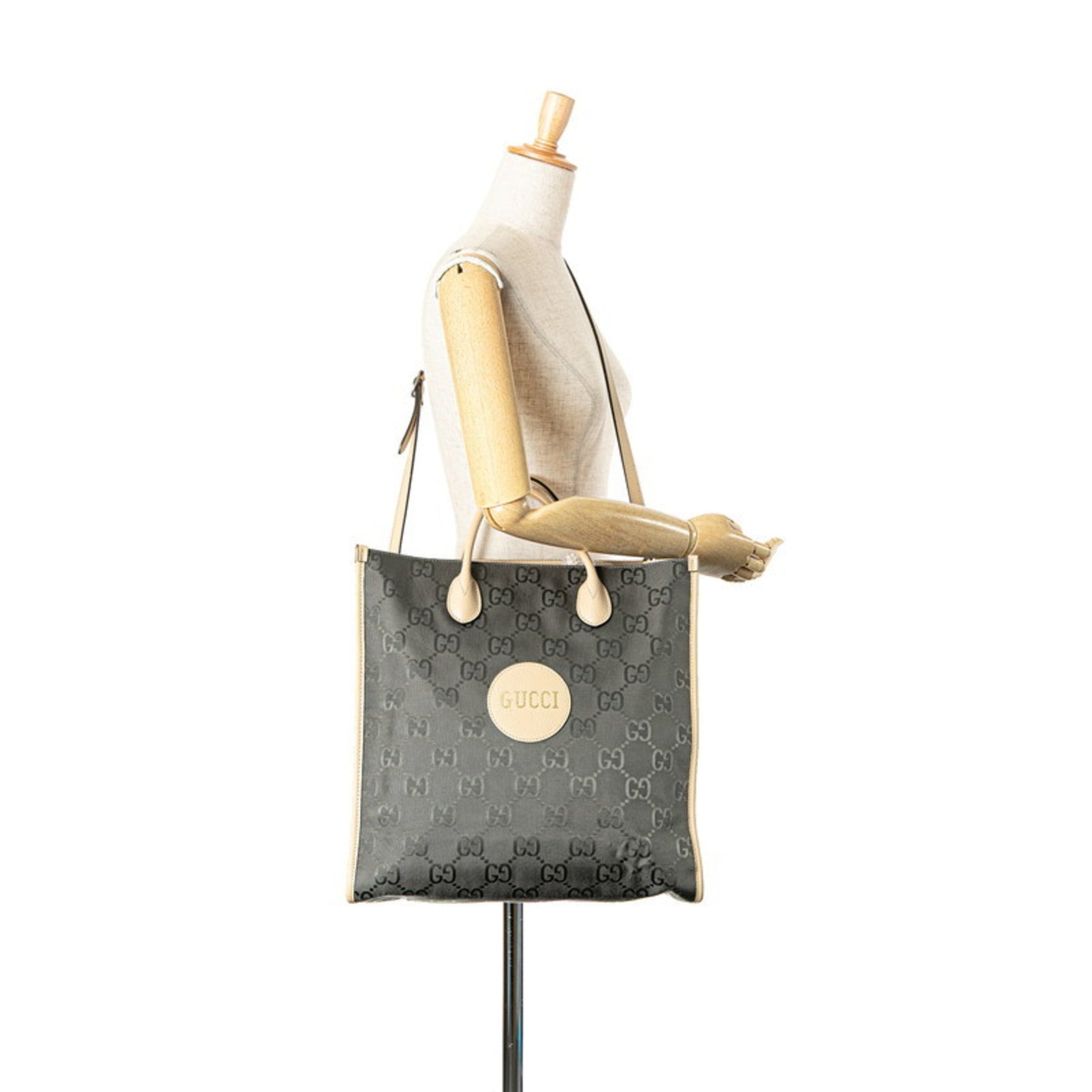 Gucci Beige Gray Nylon Leather Handbag Shoulder Bag