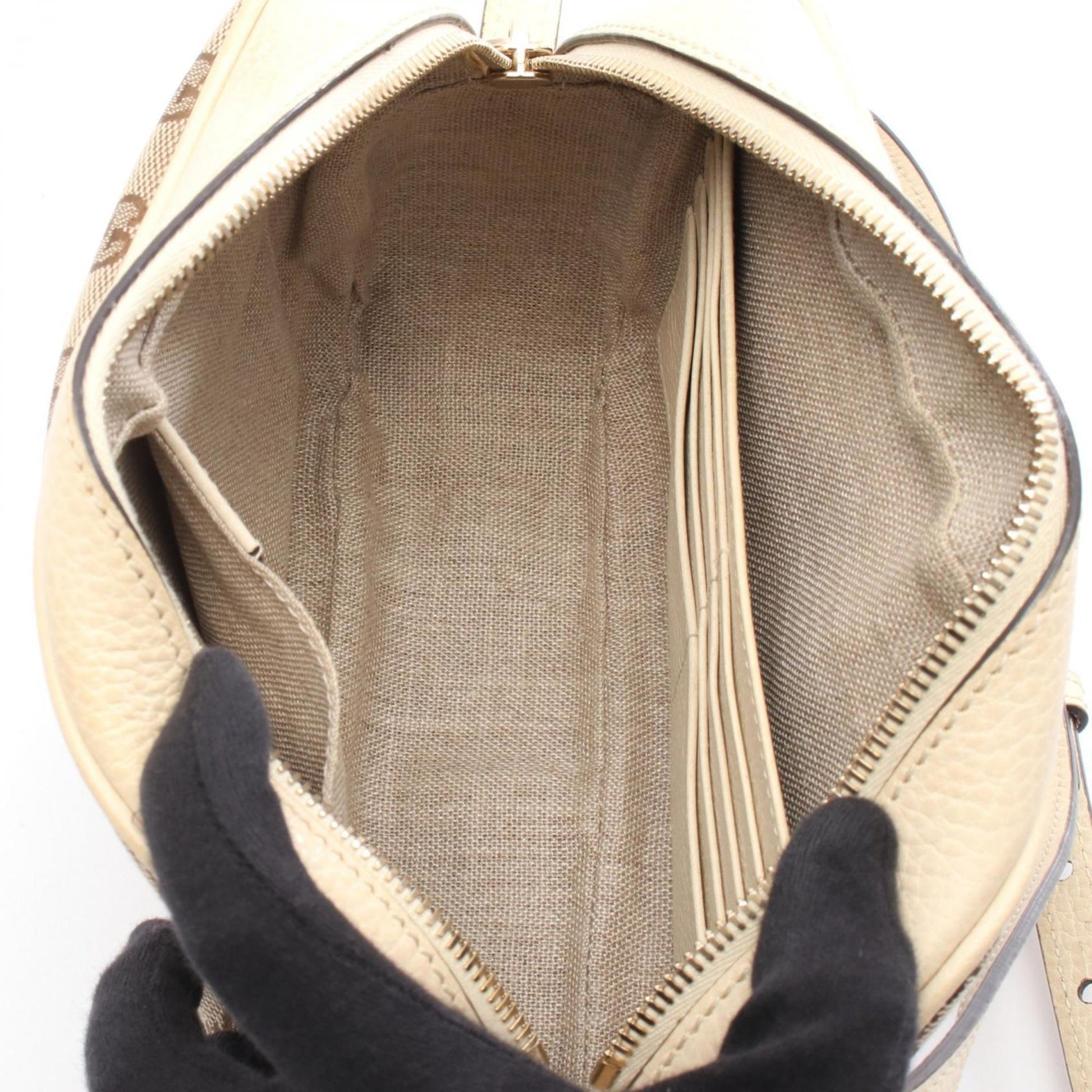 Gucci Beige Ivory Gg Canvas Leather Shoulder Bag