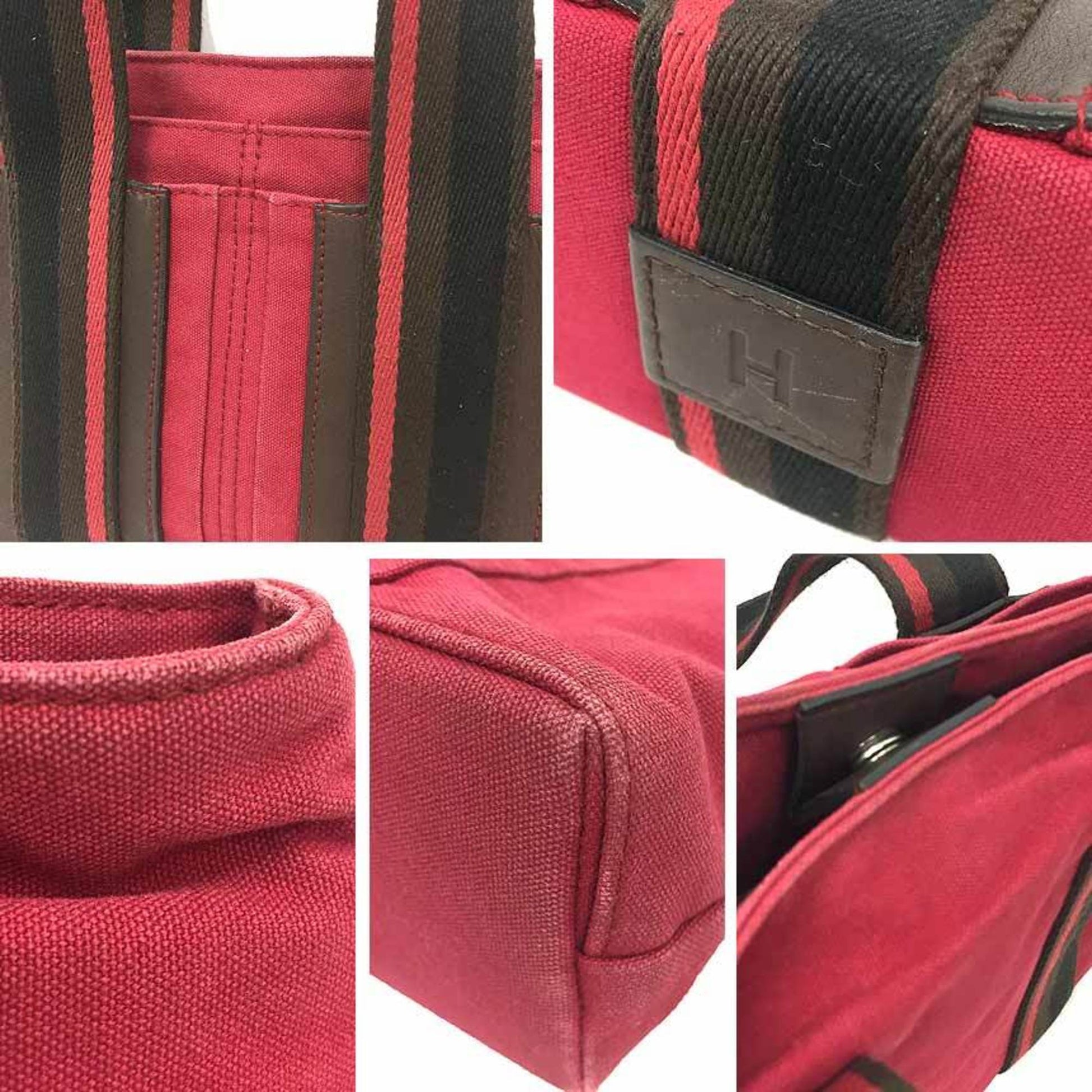 Hermes Color Tote Bag Leather Canvas Red
