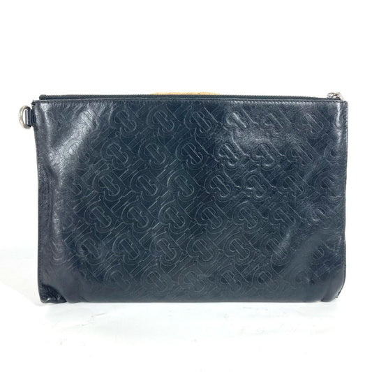Burberry Clutch Bag Pouch Leather Black