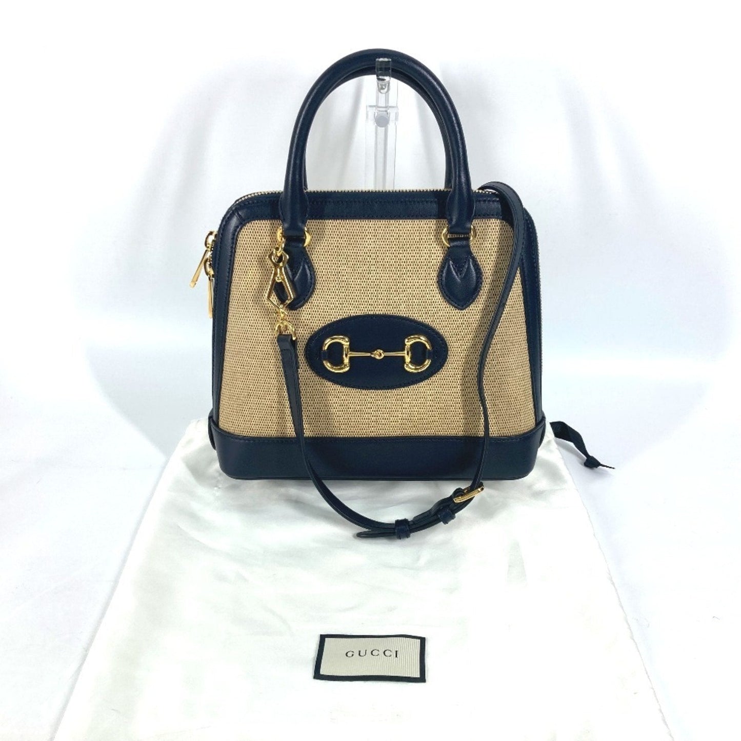 Gucci Beige Dark Navy Canvas Leather Handbag Shoulder Bag