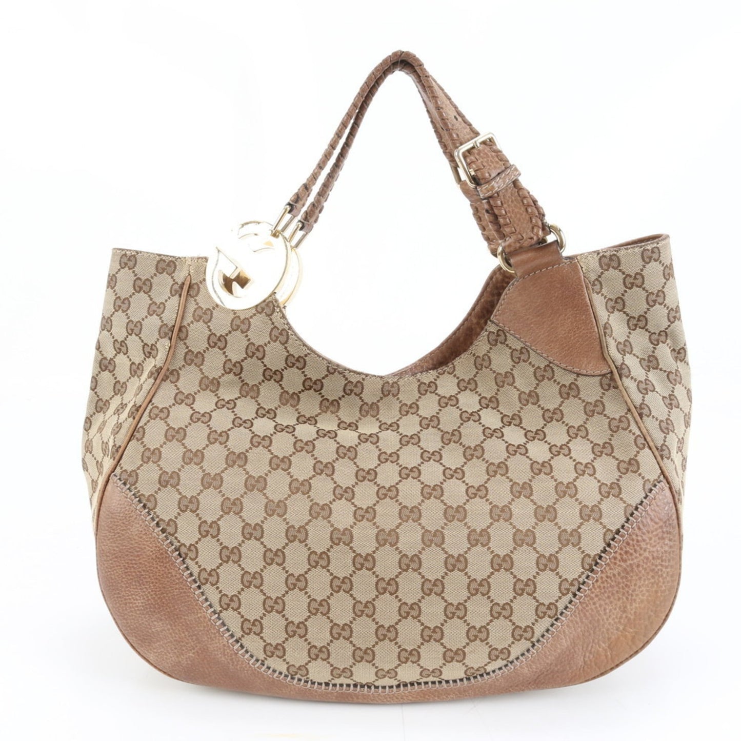 Gucci Brown Leather Canvas Tote Bag