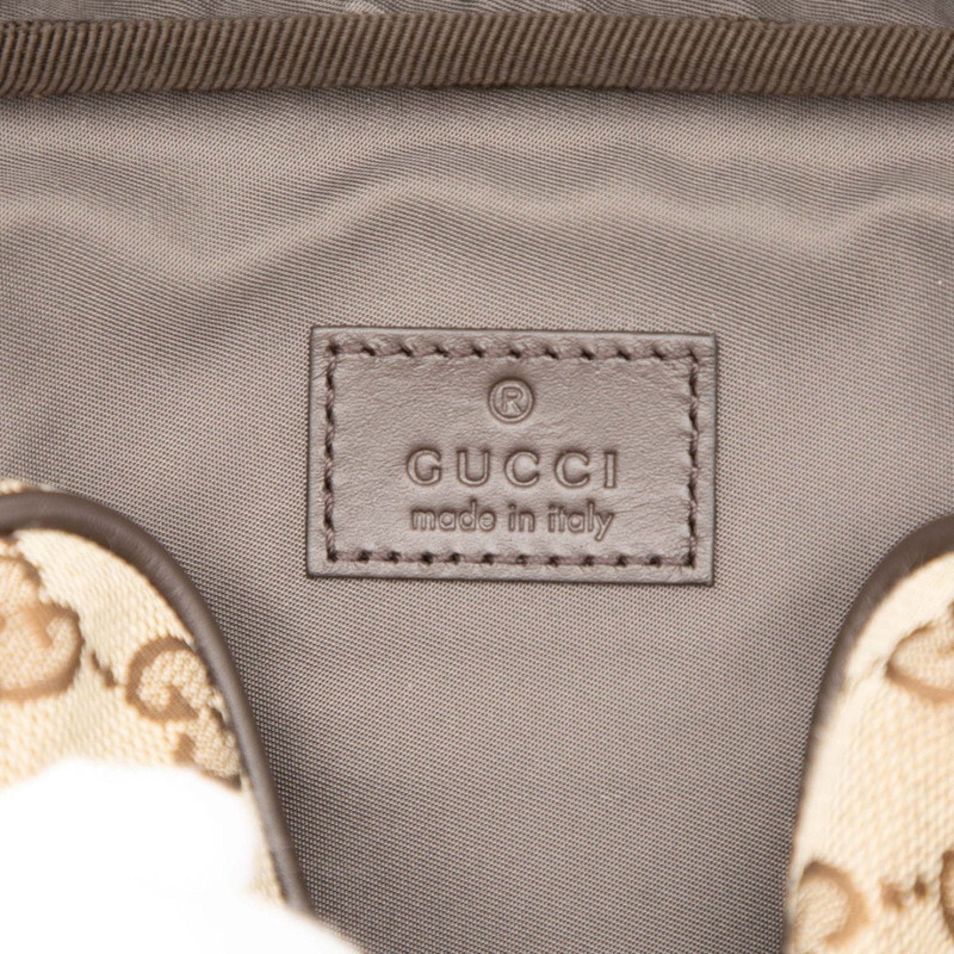 Gucci Beige Brown Canvas Leather Shoulder Bag