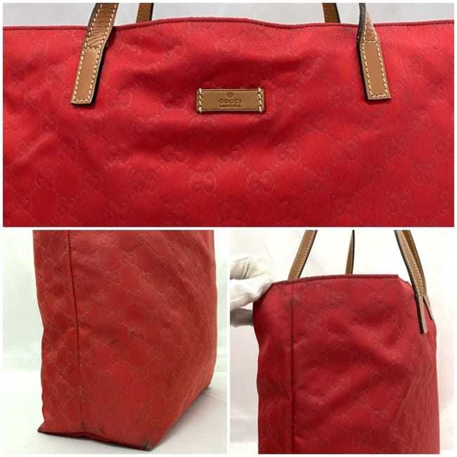 Gucci Red Color Nylon Leather Tote Bag