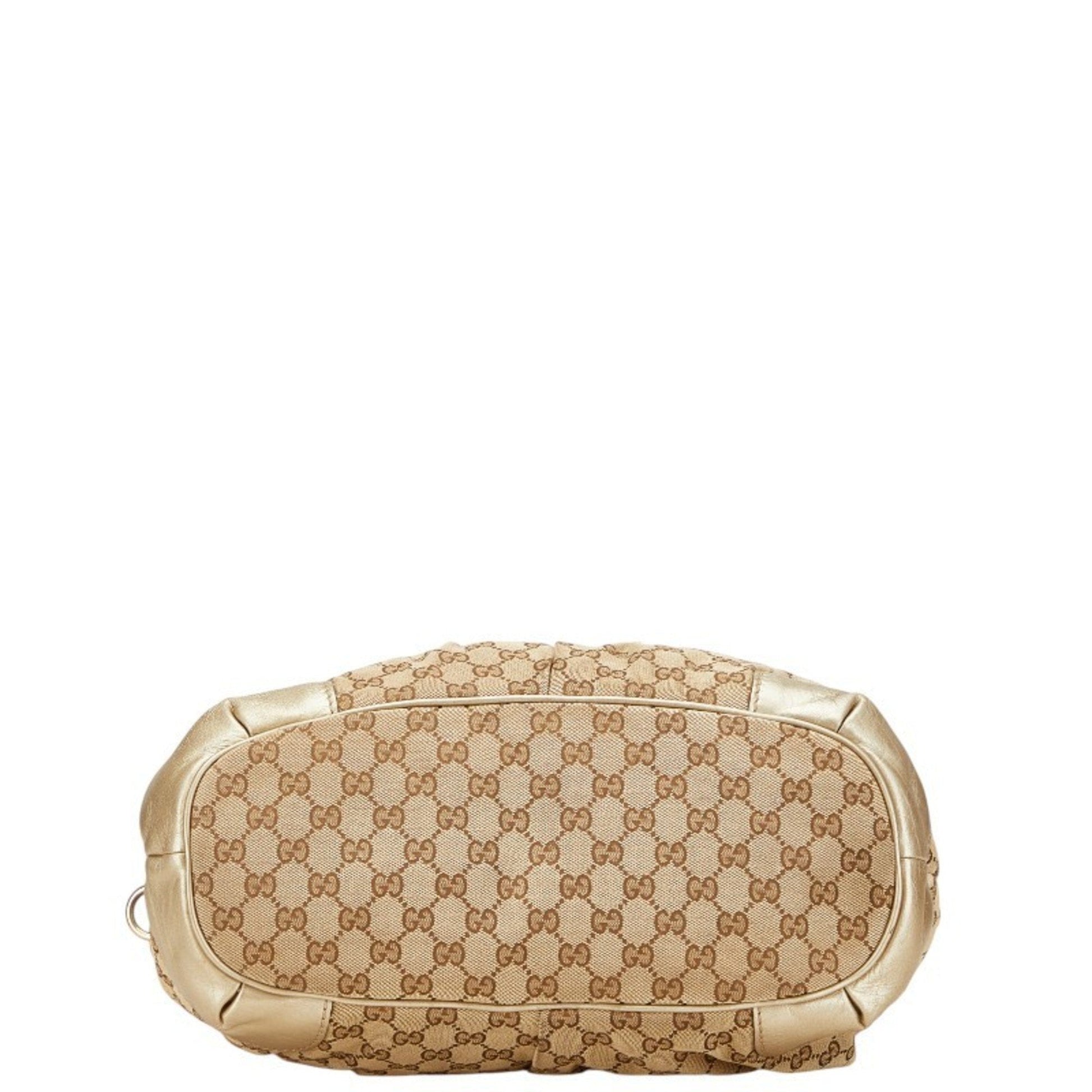 Gucci Gg Canvas Beige Champagne Gold Gg Canvas Leather Handbag Shoulder Bag