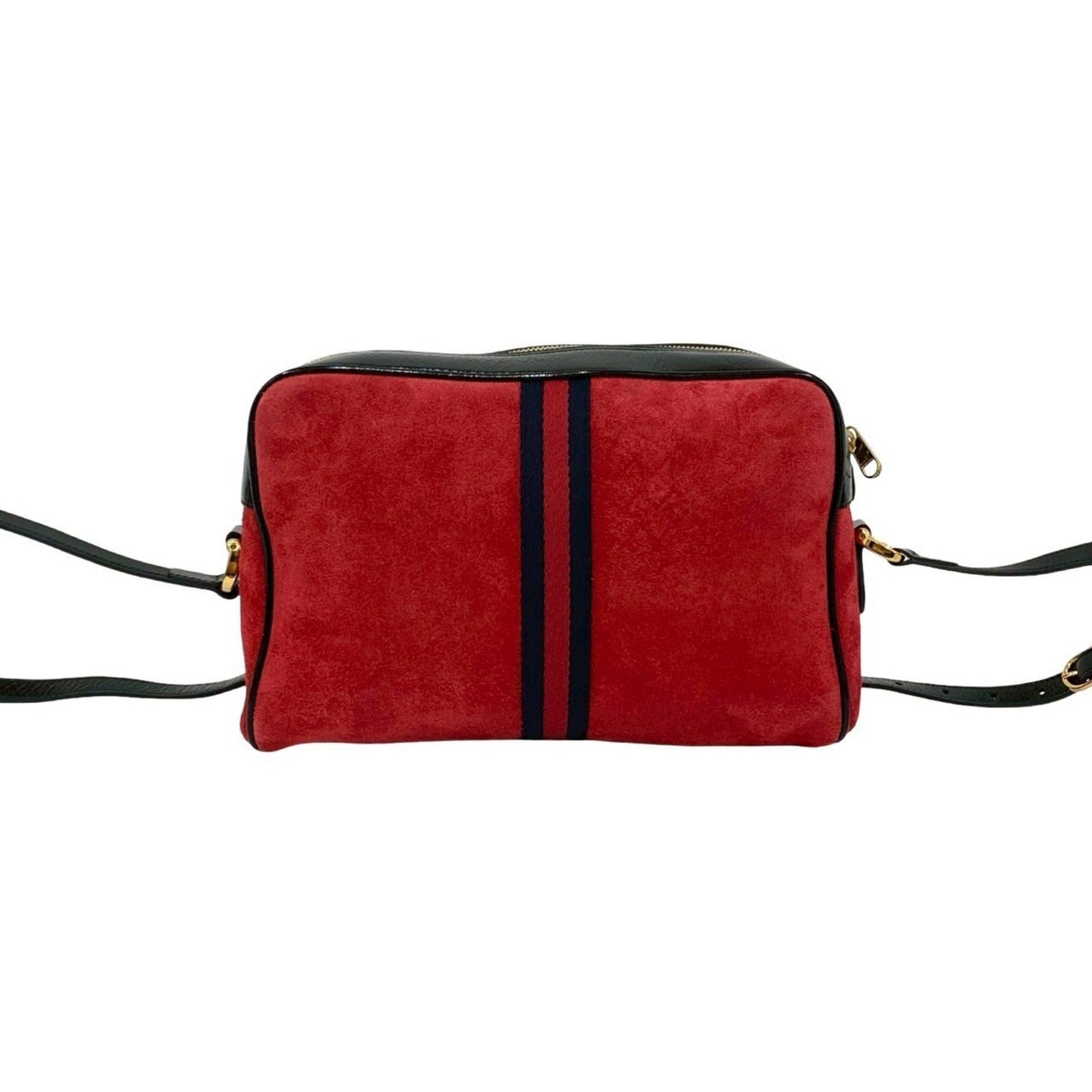 Gucci Black Red Color Patent Leather Suede Shoulder Bag