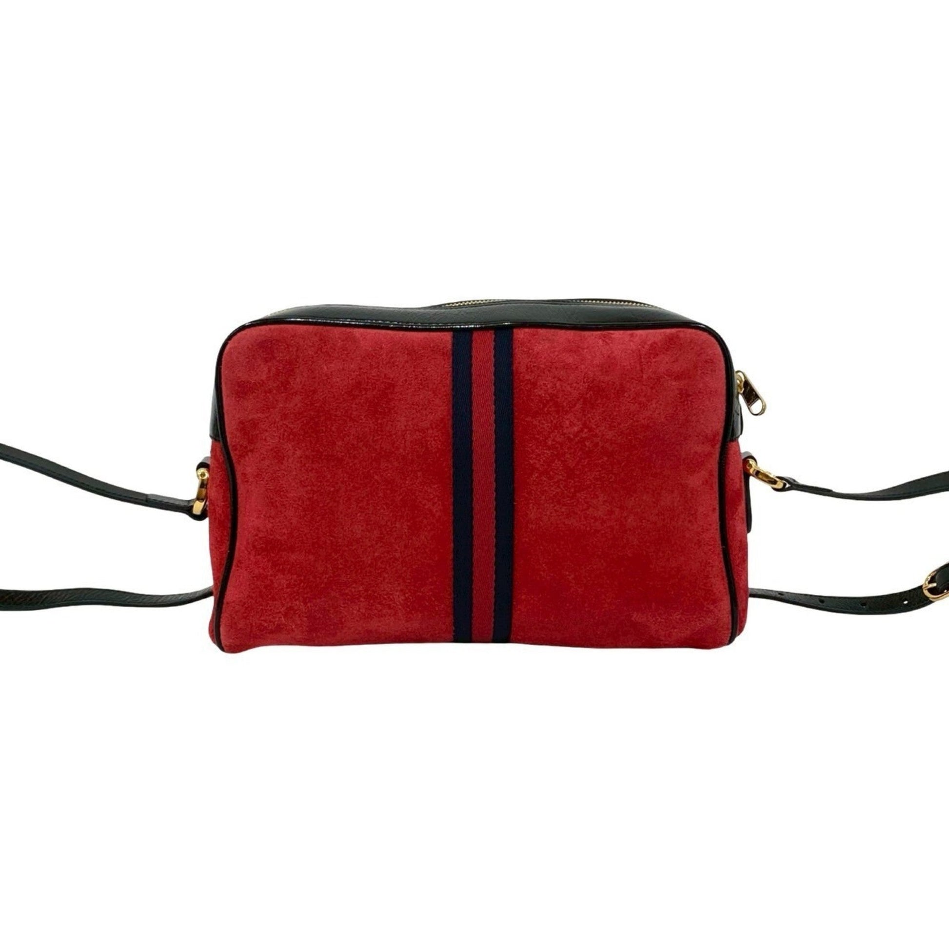 Gucci Black Red Color Patent Leather Suede Shoulder Bag