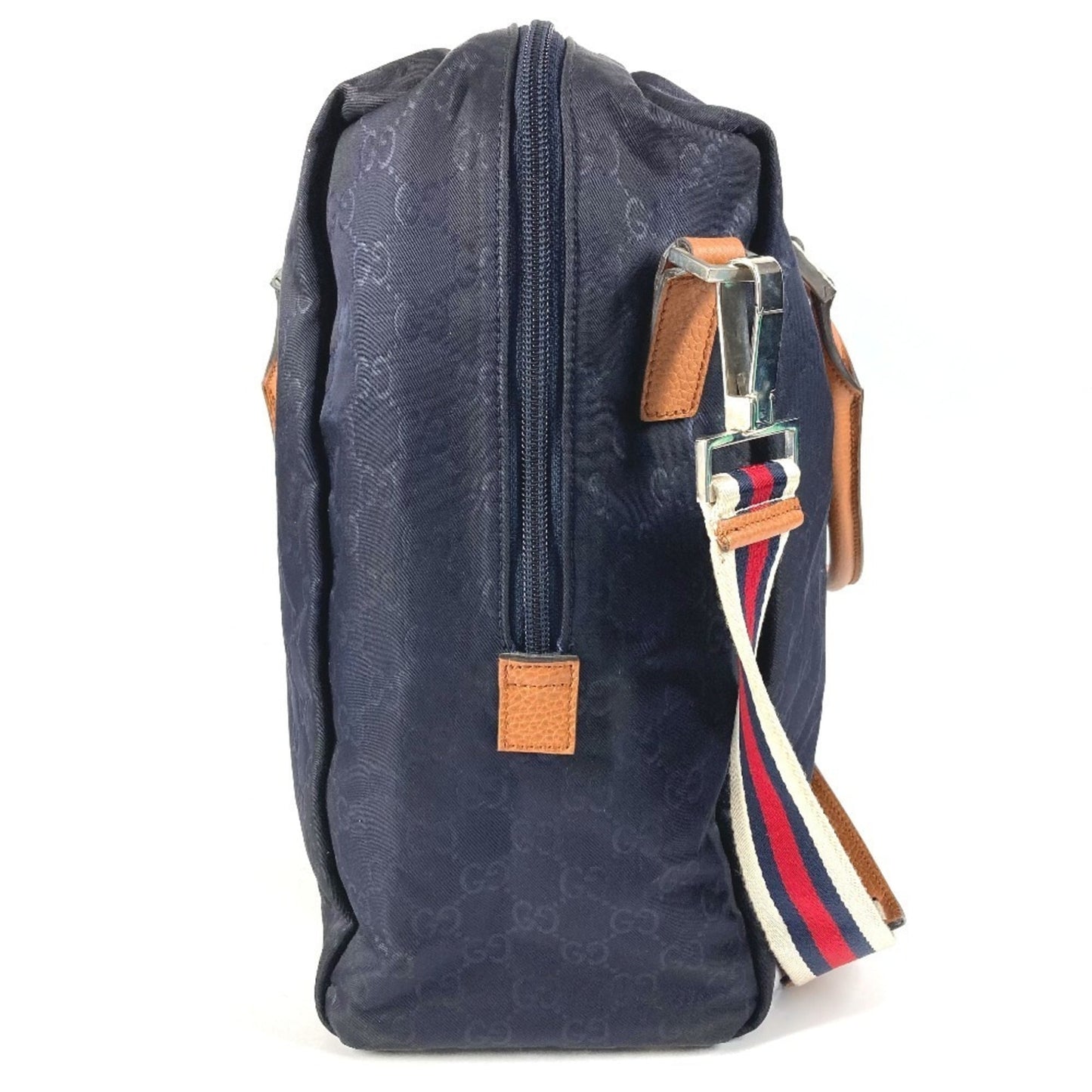 Gucci Brown Navy Nylon Leather Boston Bag