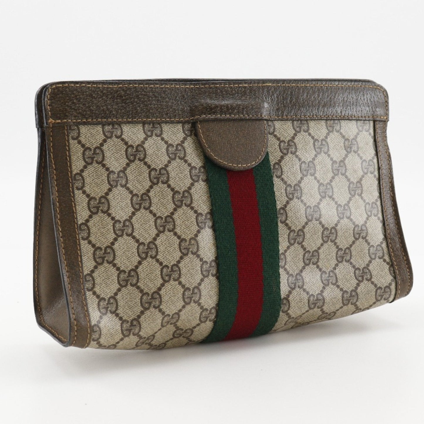 Gucci Brown Gg Plus Leather Clutch Bag Pouch