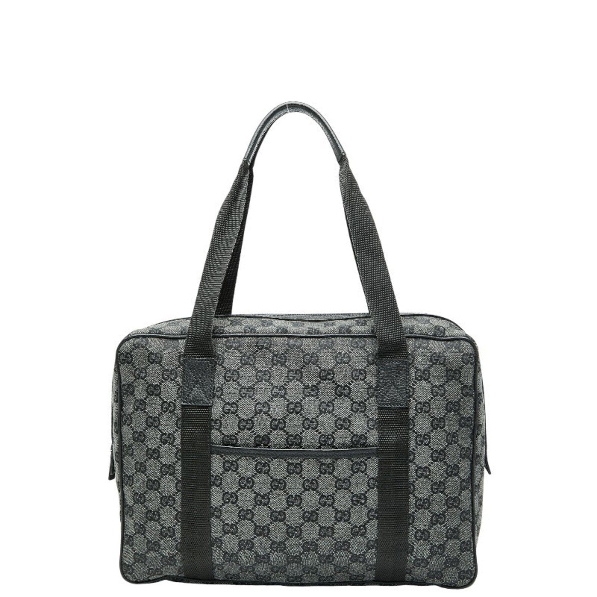 Gucci Black Gray Canvas Leather Handbag