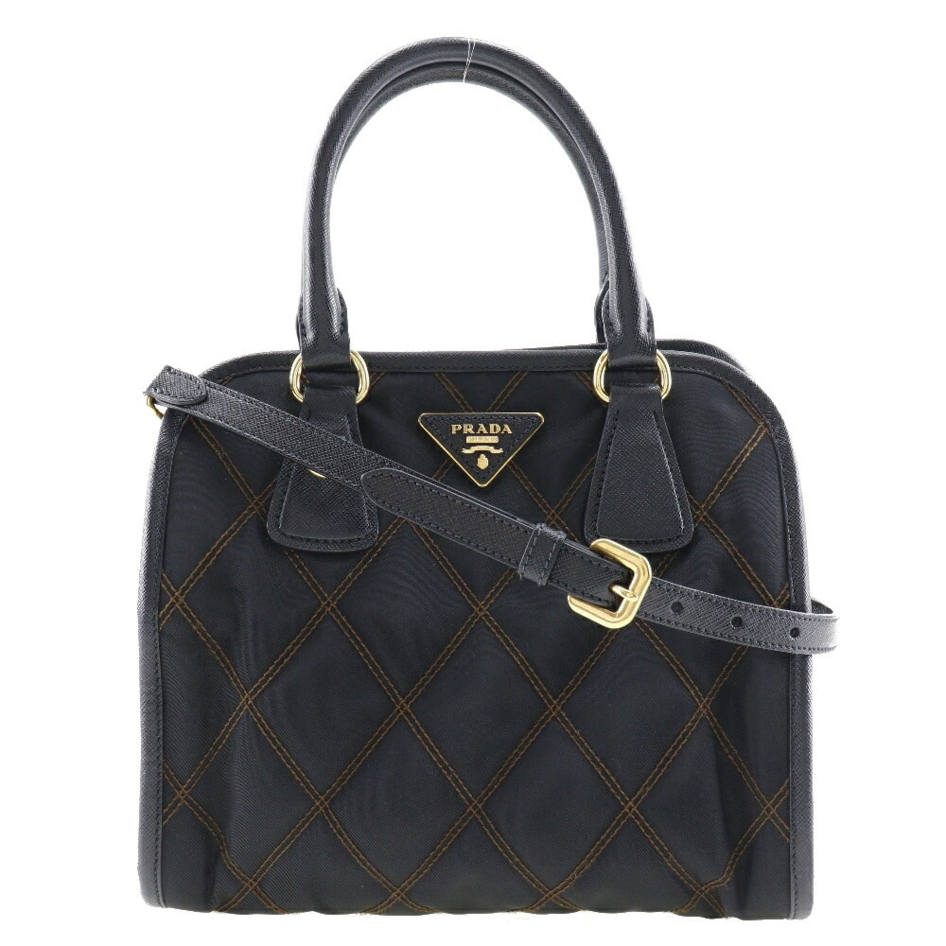 Prada Handbag 2Way Shoulder Crossbody Magnetic Type Safiano Ladies Nylon Saffiano Quilted Shoulder Bag