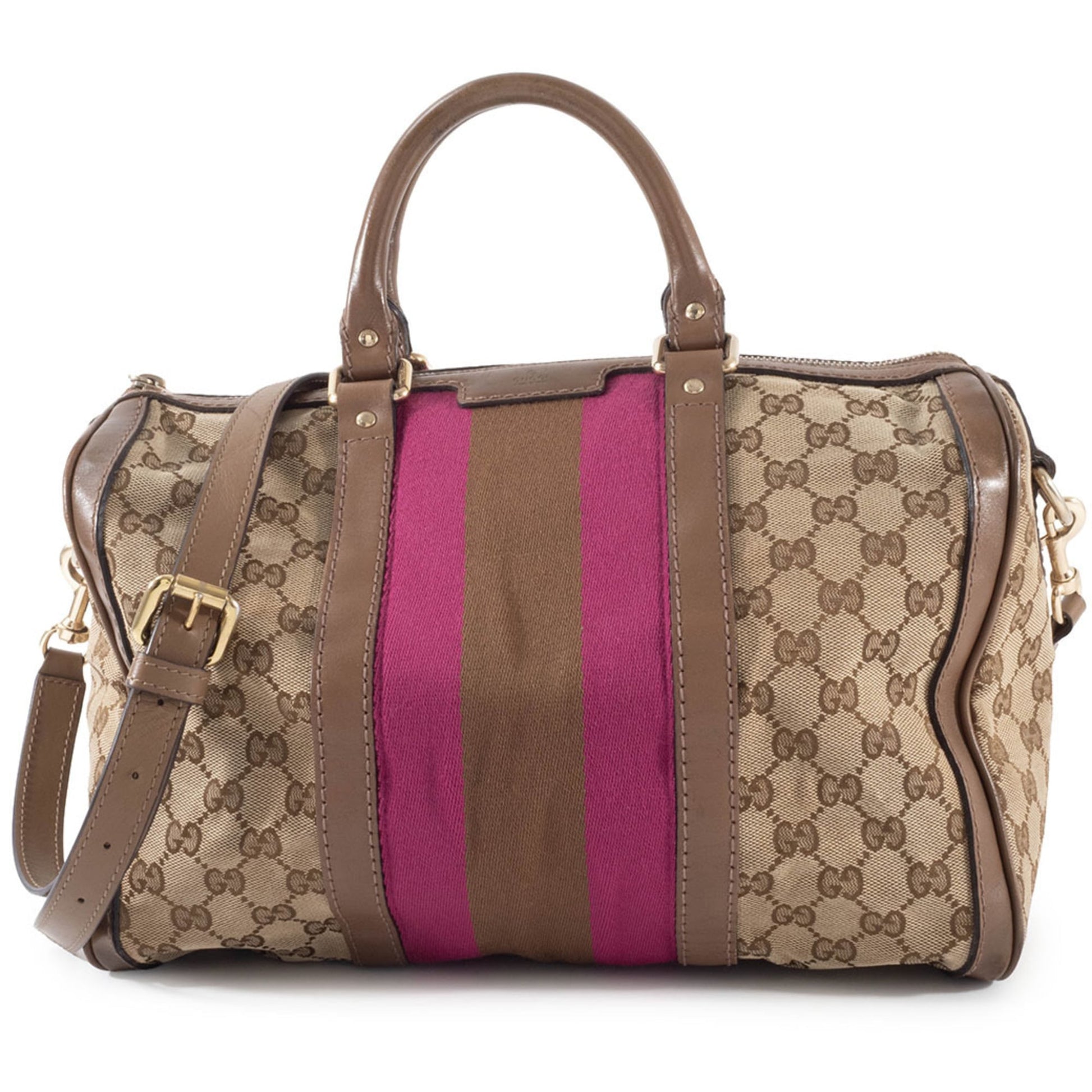 Gucci Brown Pink Gg Canvas Leather Boston Bag Shoulder Bag