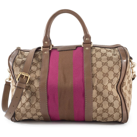 Gucci Brown Pink Gg Canvas Leather Boston Bag Shoulder Bag