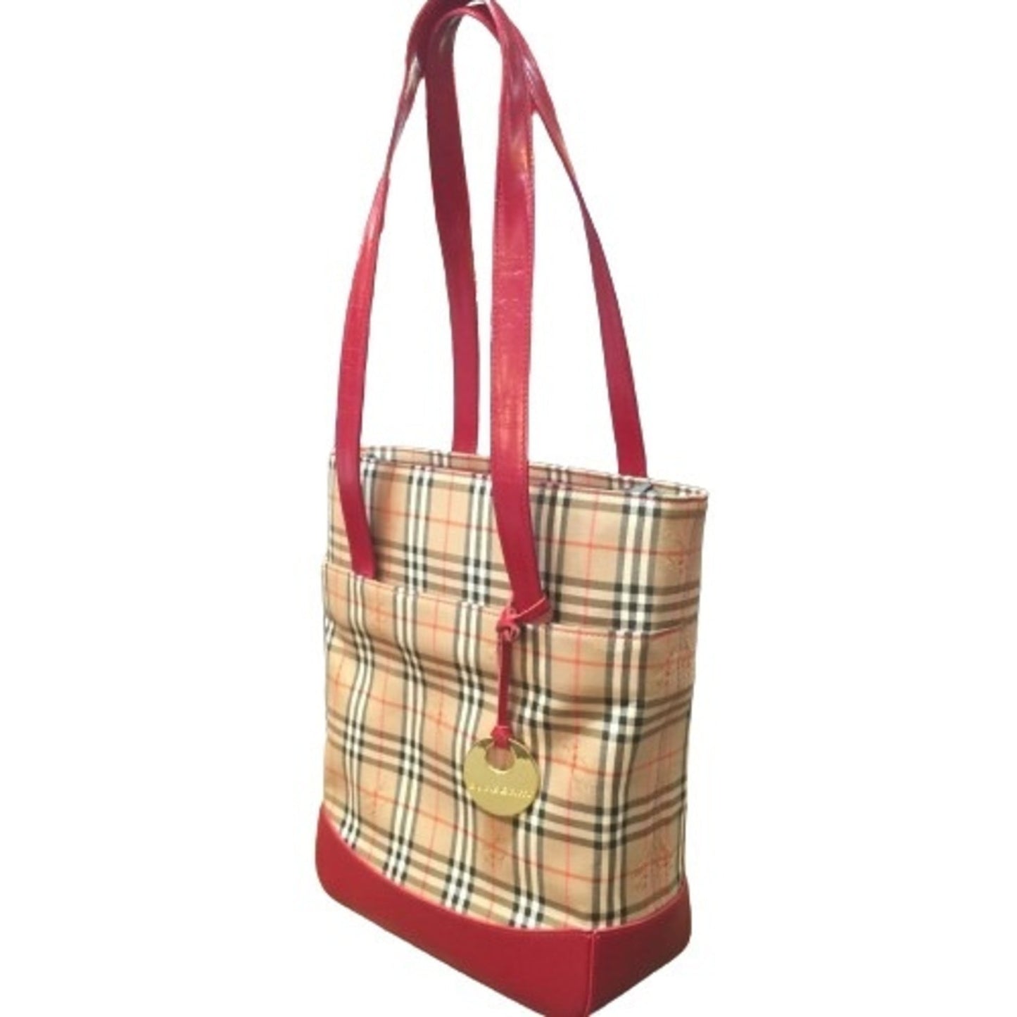 Burberry Color Tote Bag Canvas Beige Red