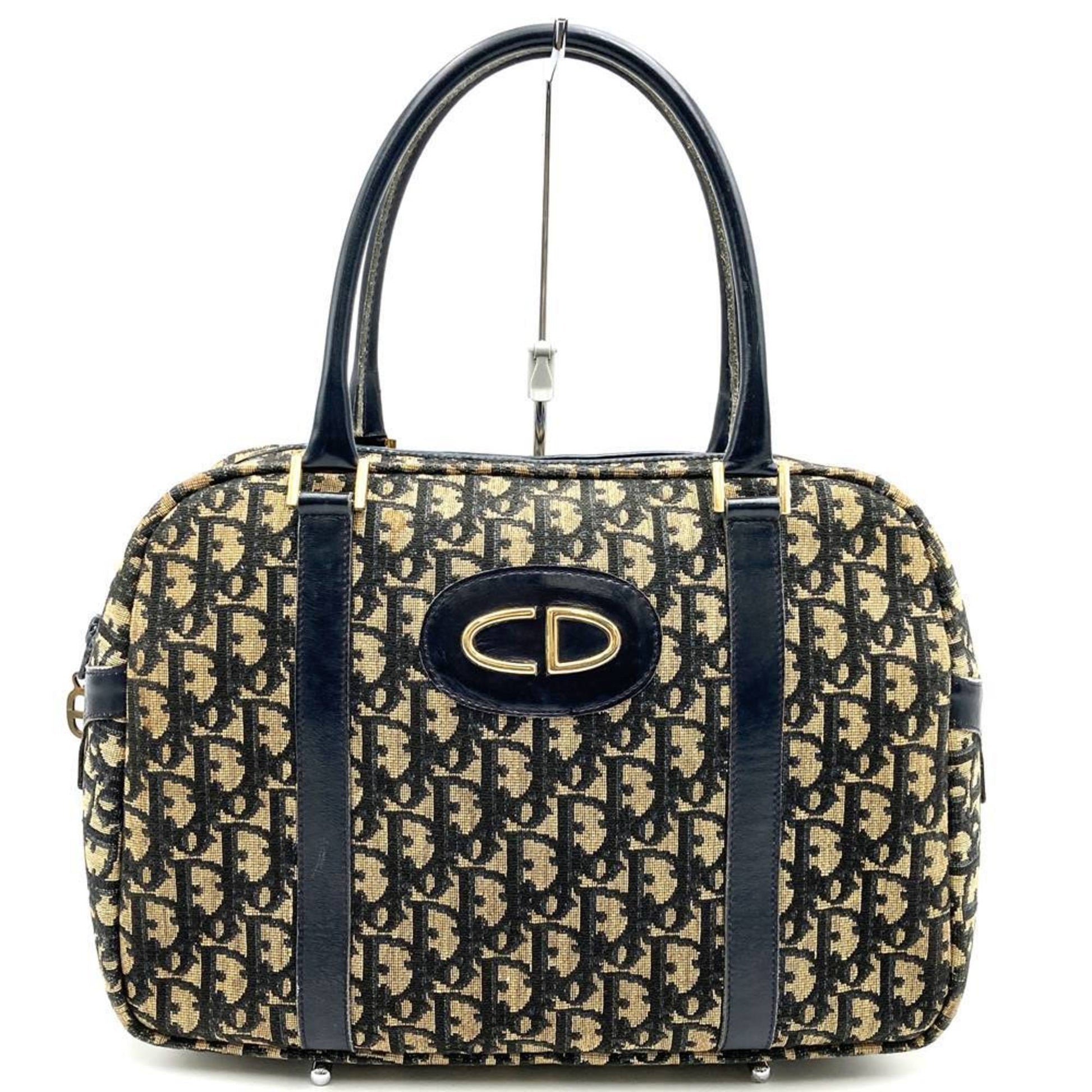 Dior Handbag Christian Boston Bag Canvas Blue Navy