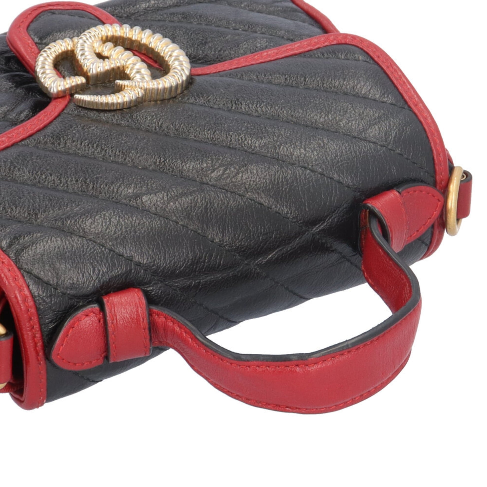 Gucci Gg Marmont Black Red Color Leather Shoulder Bag