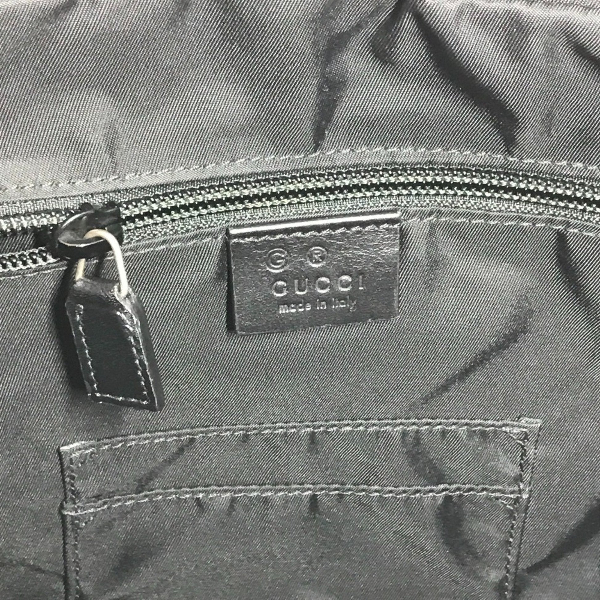 Gucci Black Leather Canvas Handbag Shoulder Bag Tote Bag