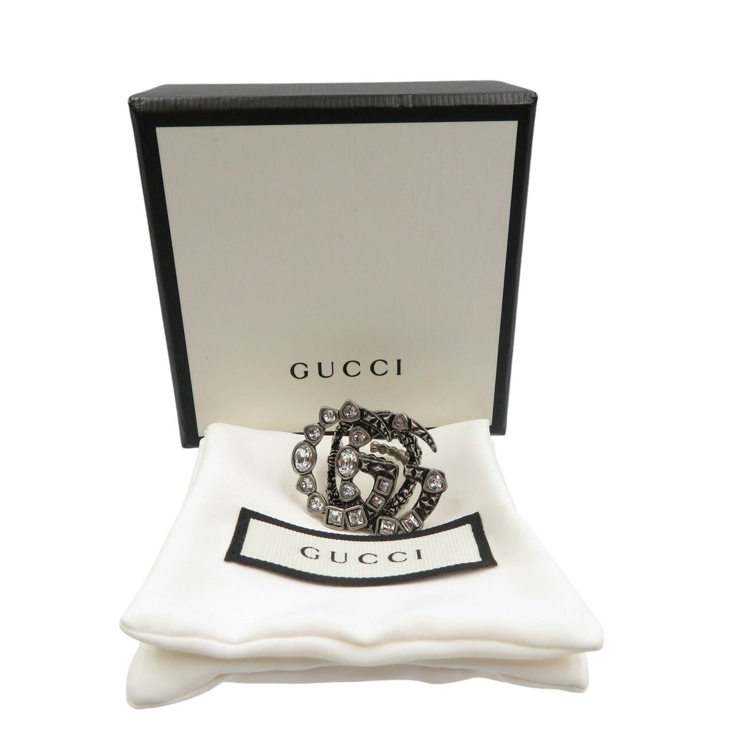 Gucci Silver Metal Rhinestone Band Ring