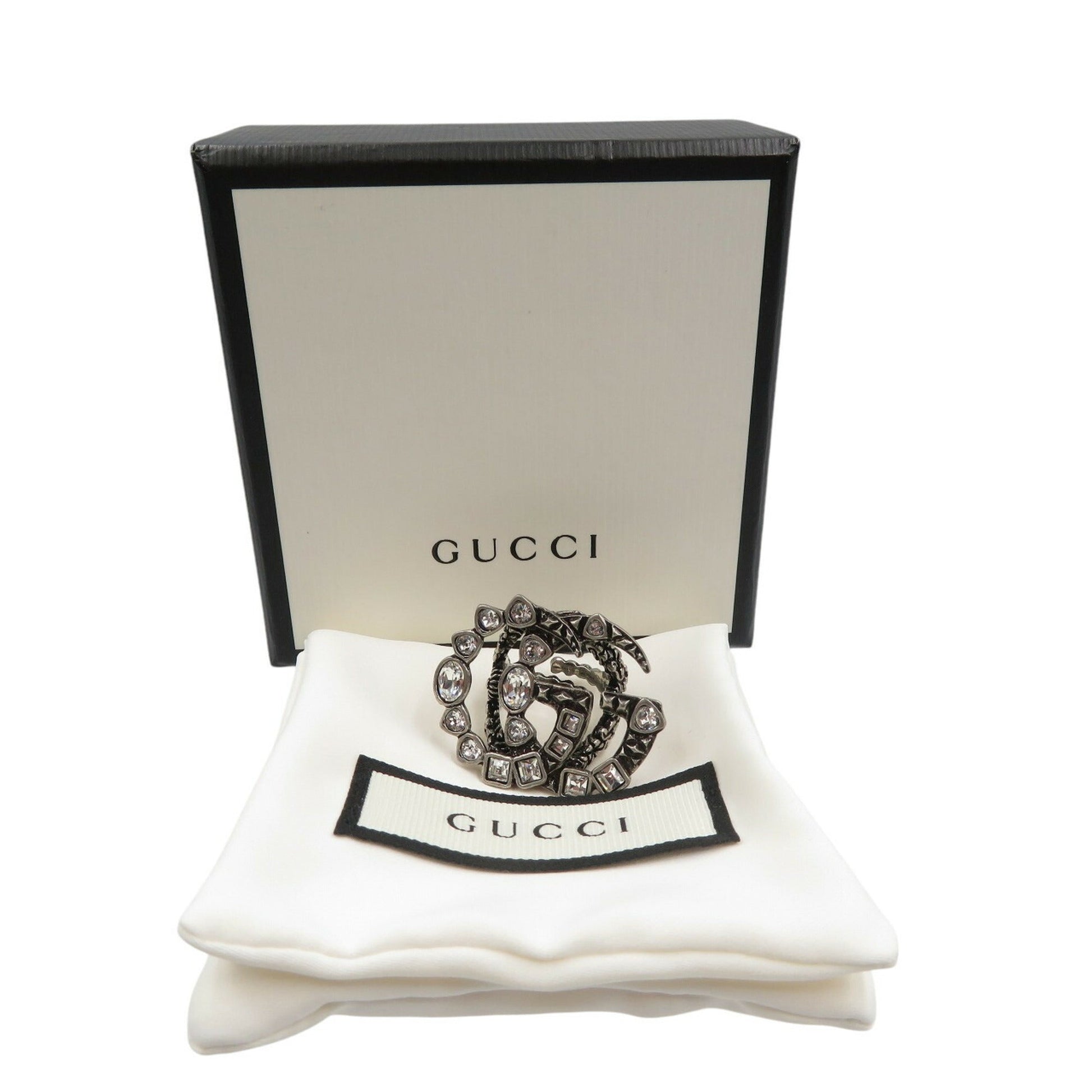 Gucci Silver Metal Rhinestone Band Ring