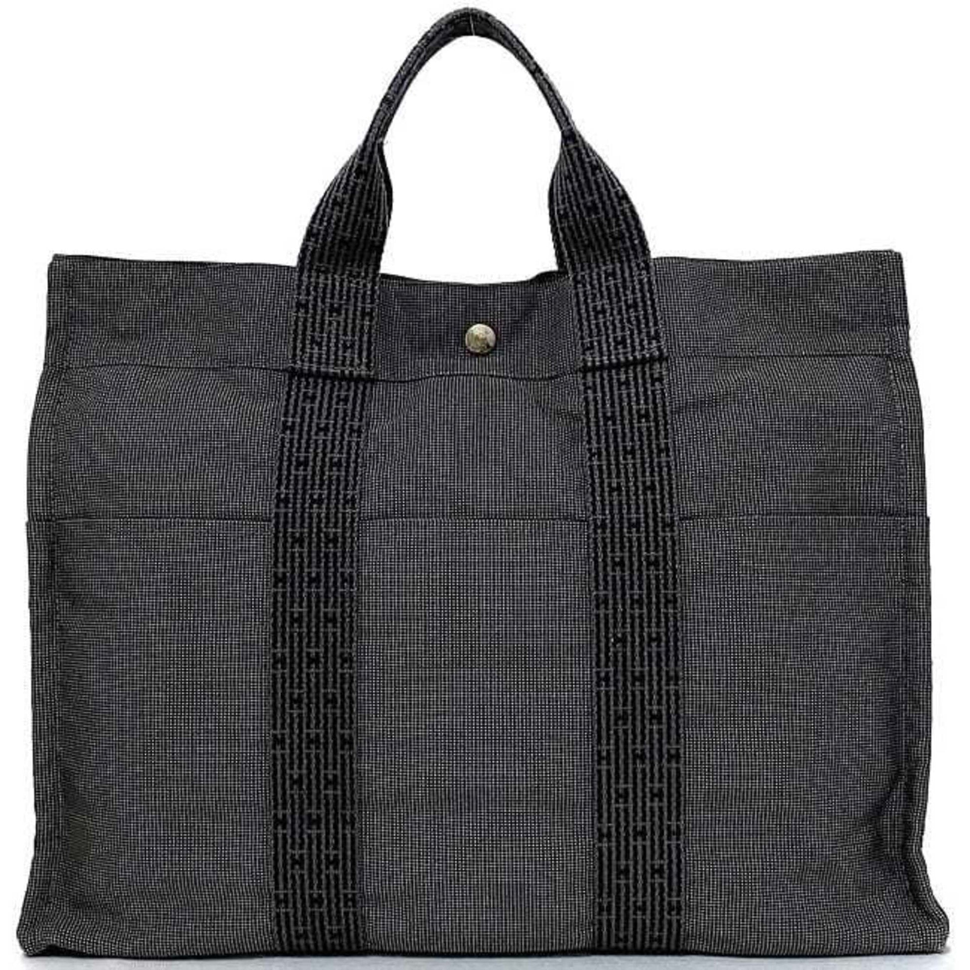 Hermes Her Line Tote Bag Canvas Gray Canvas Tote Bag