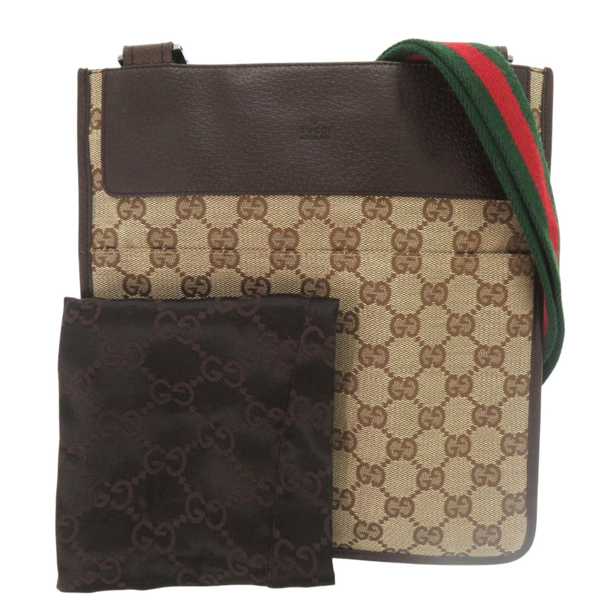 Gucci Brown Green Red Color Gg Canvas Leather Messenger Bag Sling Bag