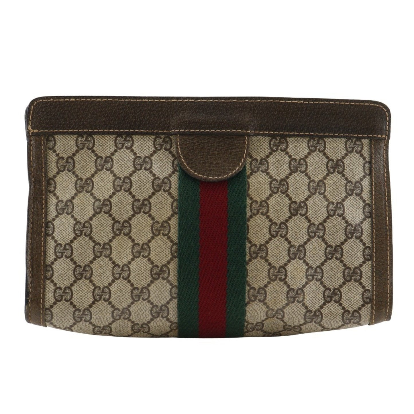 Gucci Brown Gg Plus Leather Clutch Bag Pouch