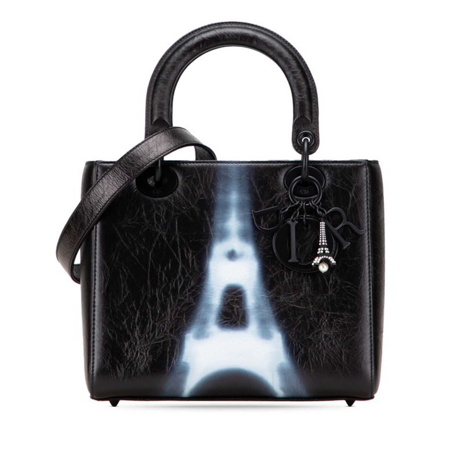 Dior Handbag Christian Lady Pvc Shoulder Bag Leather Black White
