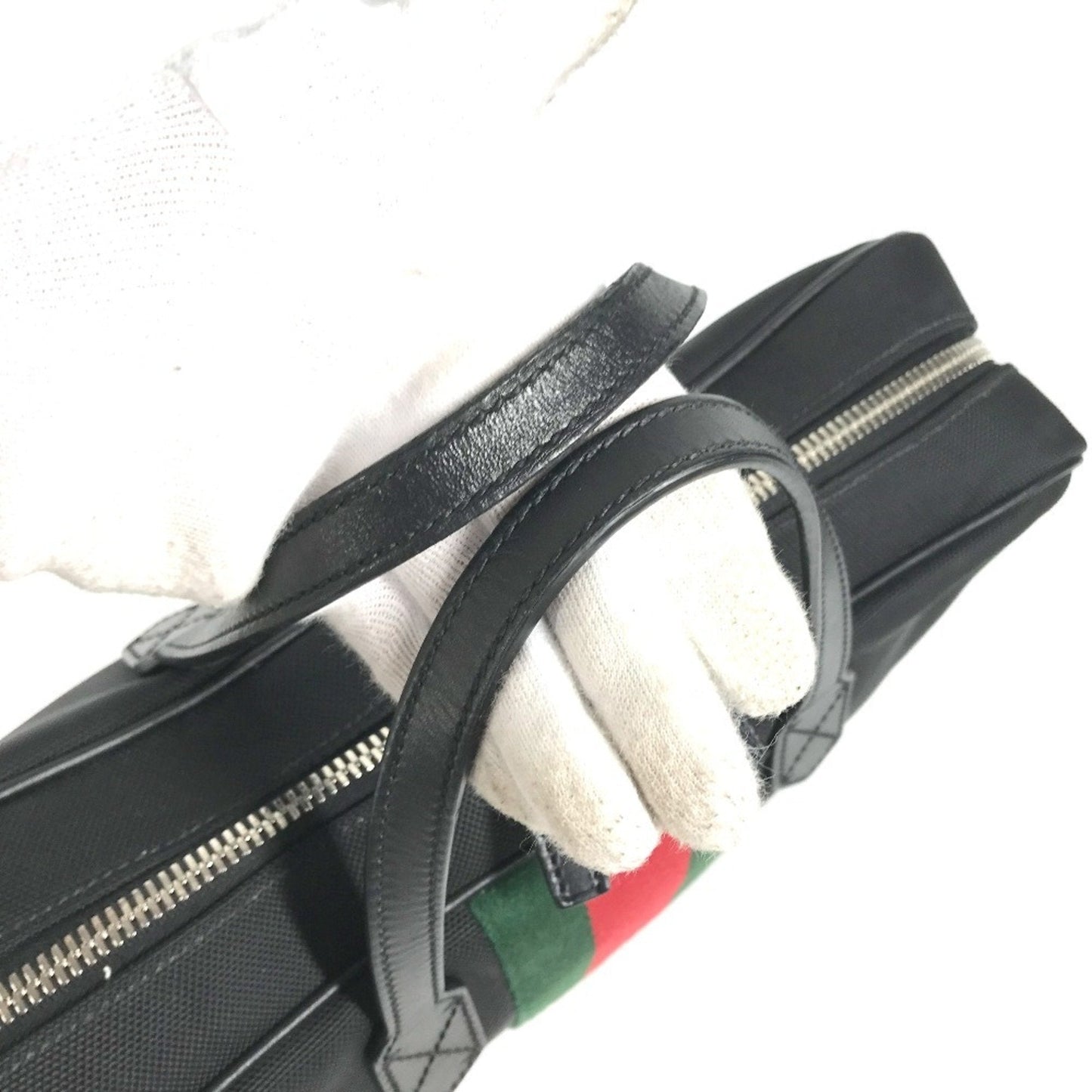 Gucci Black Leather Canvas Handbag Shoulder Bag Tote Bag