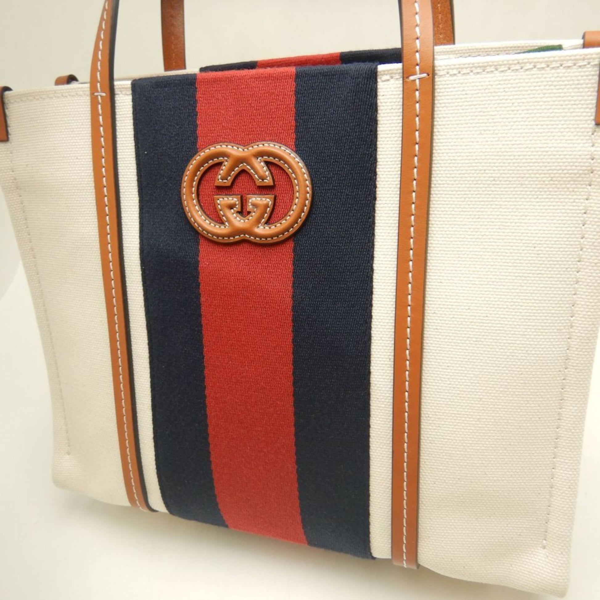 Gucci Brown Ivory Canvas Tote Bag