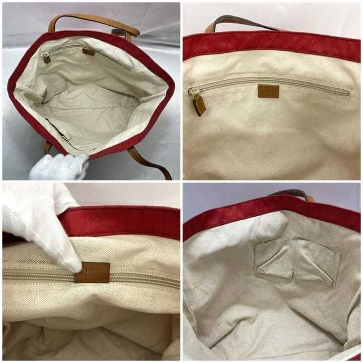 Gucci Red Color Nylon Leather Tote Bag