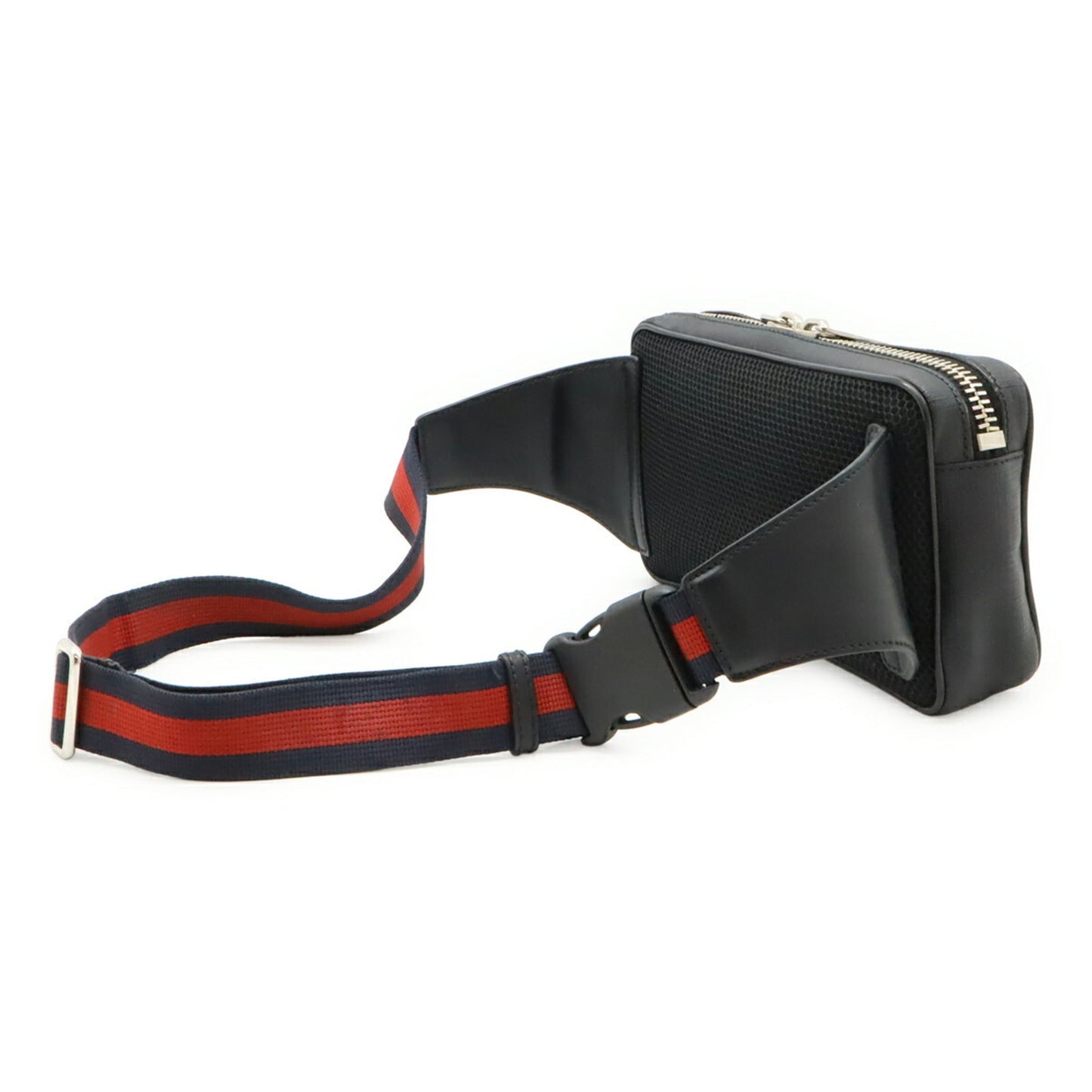 Gucci Black Dark Gray Navy Red Color Pvc Leather Fanny Pack