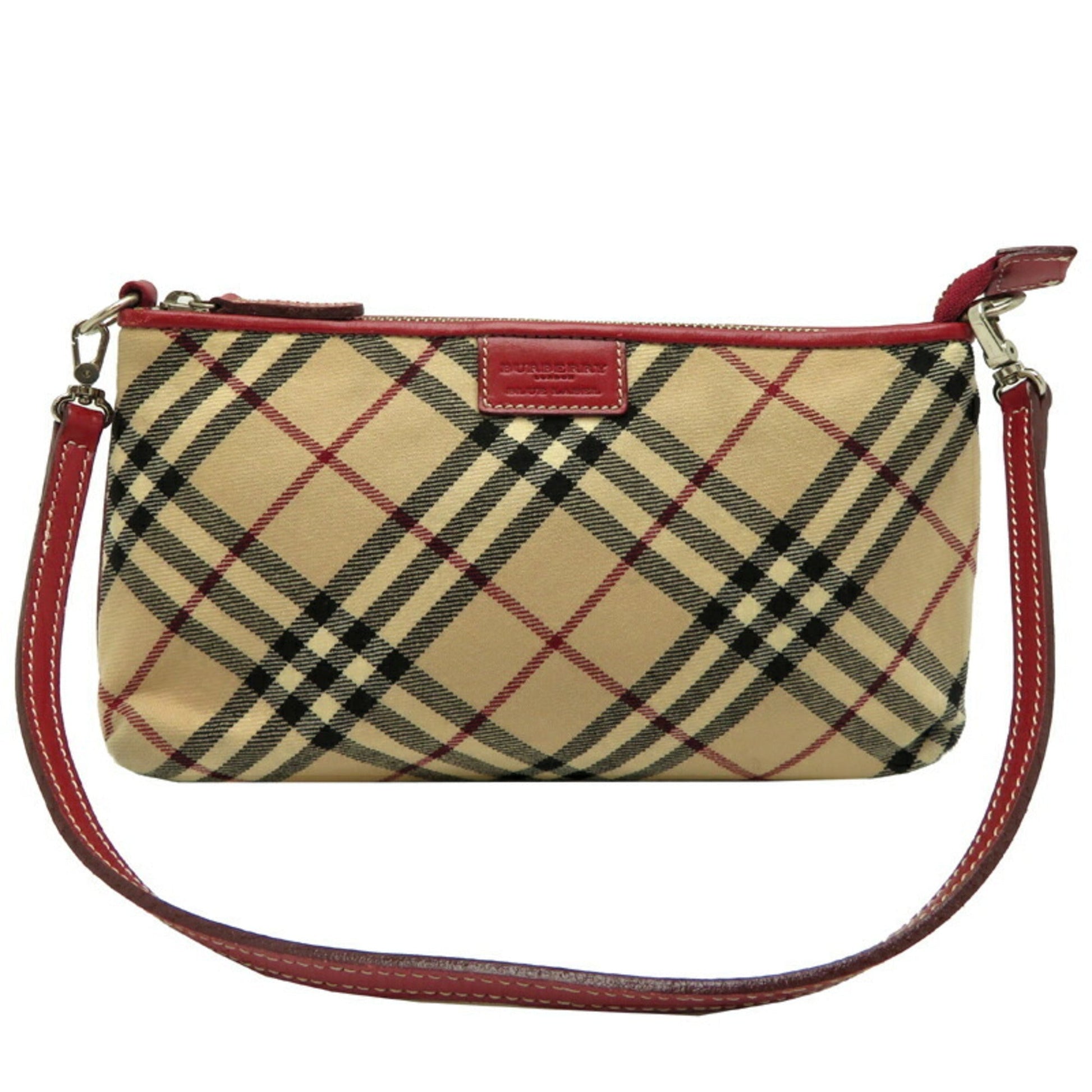 Burberry Label Color Felt Shoulder Bag Leather Beige Blue