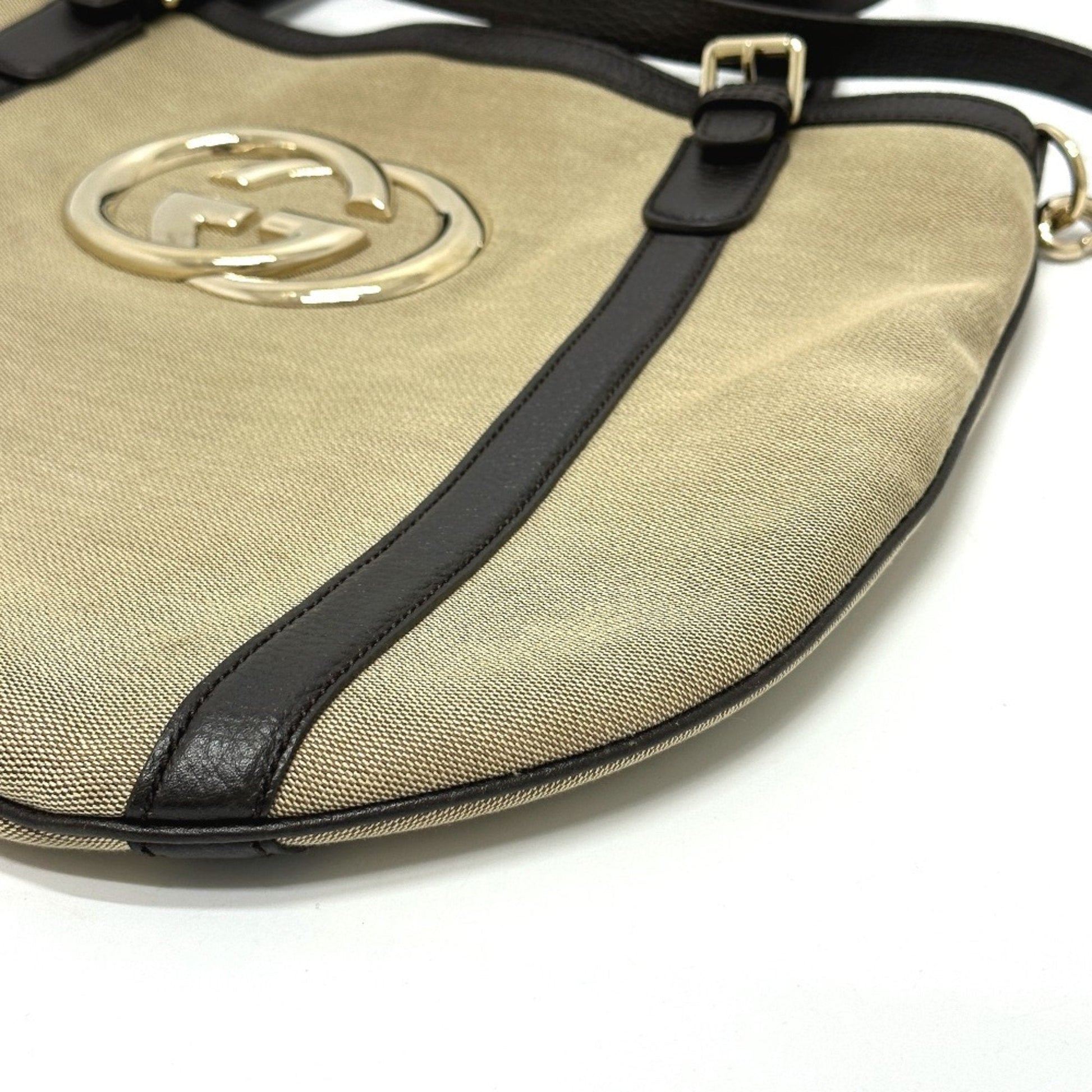 Gucci Beige Canvas Leather Shoulder Bag Tote Bag