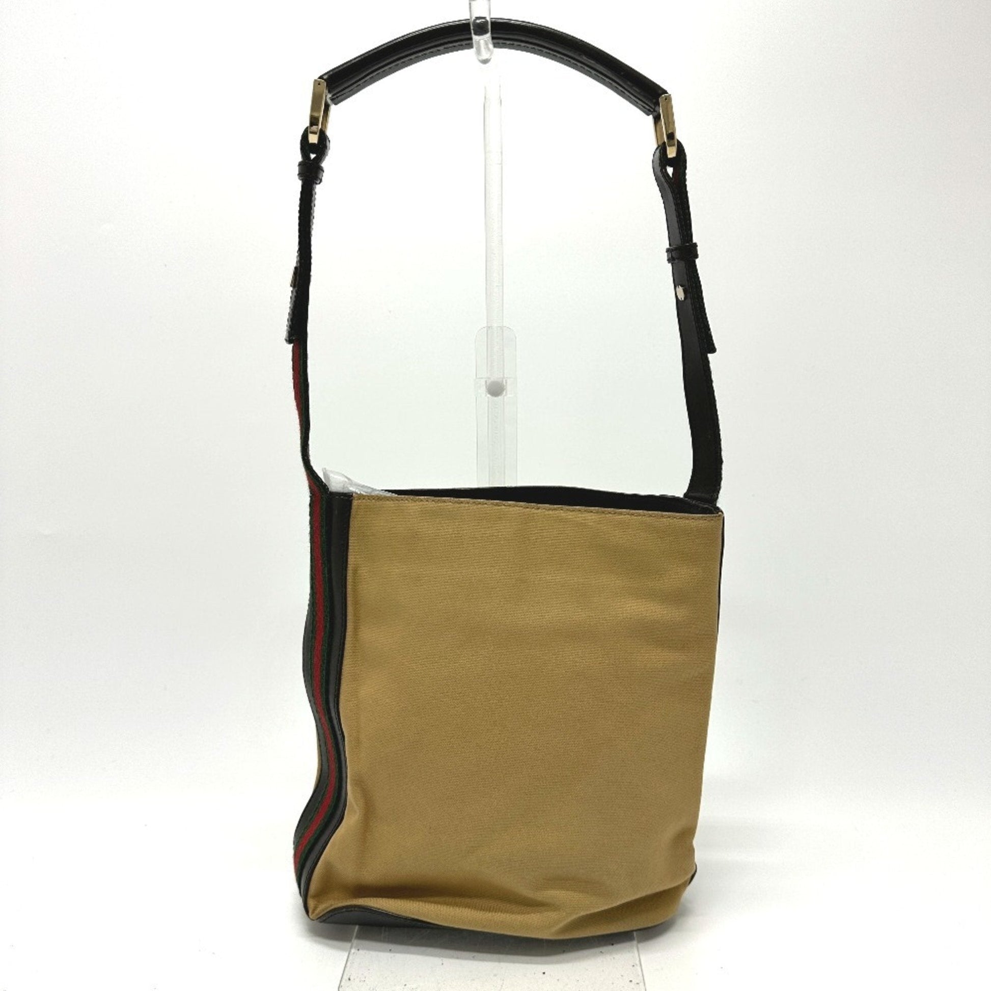 Gucci Beige Leather Canvas Shoulder Bag