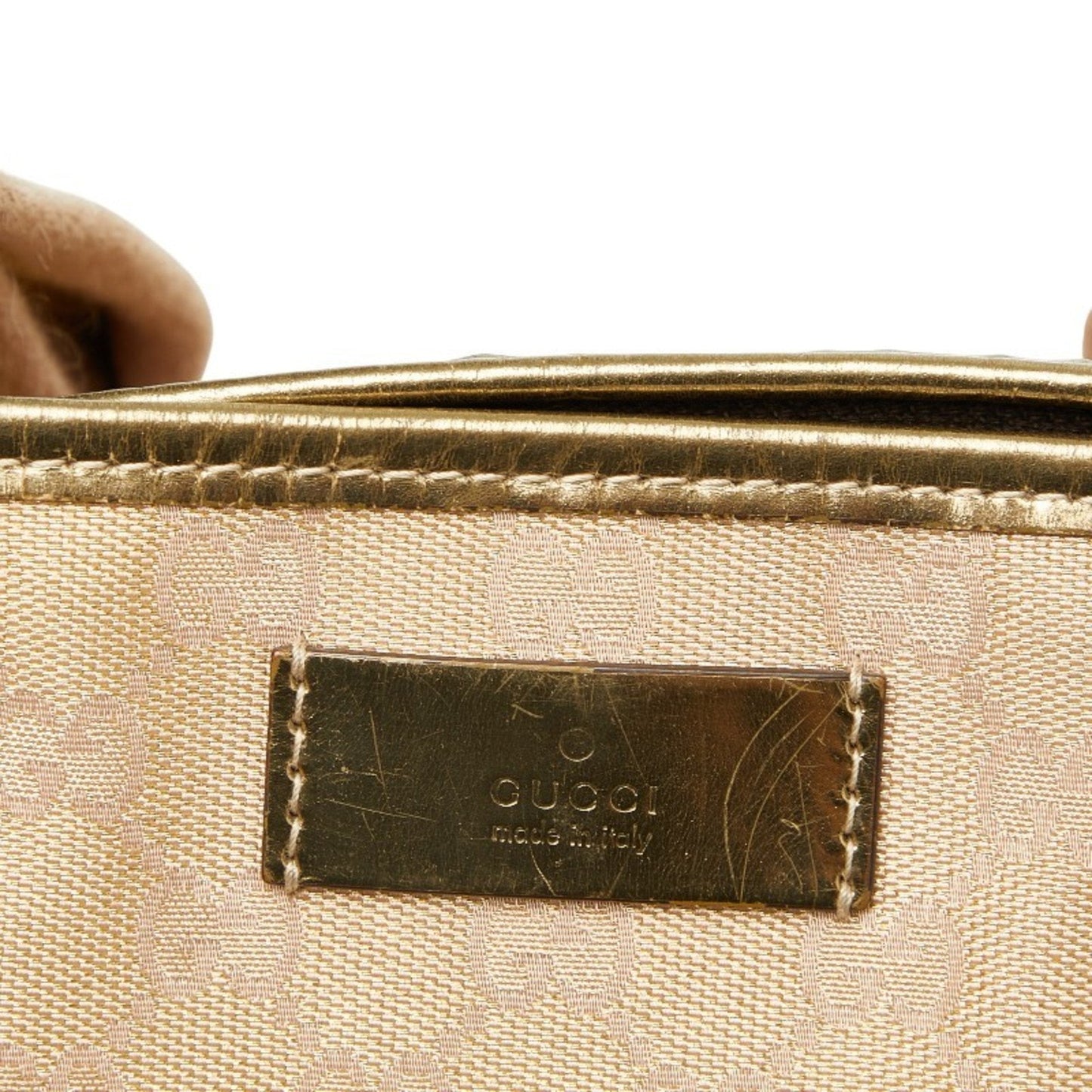 Gucci Beige Gold Canvas Leather Handbag Tote Bag
