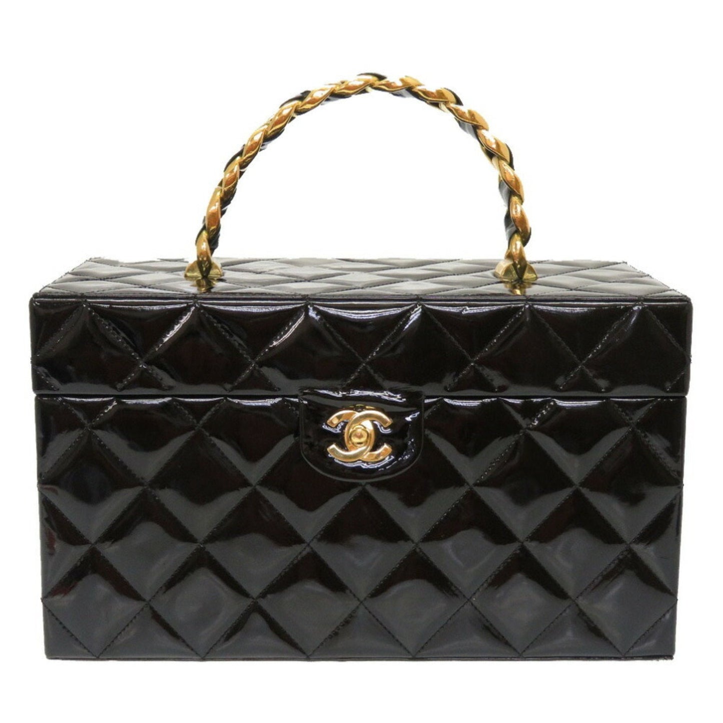 Chanel Matrasse Enamel Black 2nd Gold Metal Fittings   Coco Mark Turn Lock Vanity Bag 0032 CHANEL