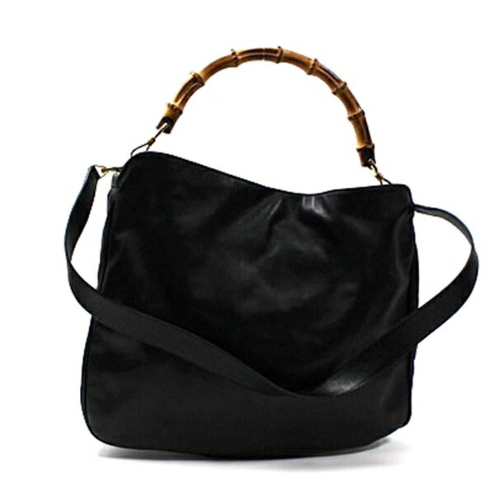 Gucci Bamboo Black Gray Leather Shoulder Bag