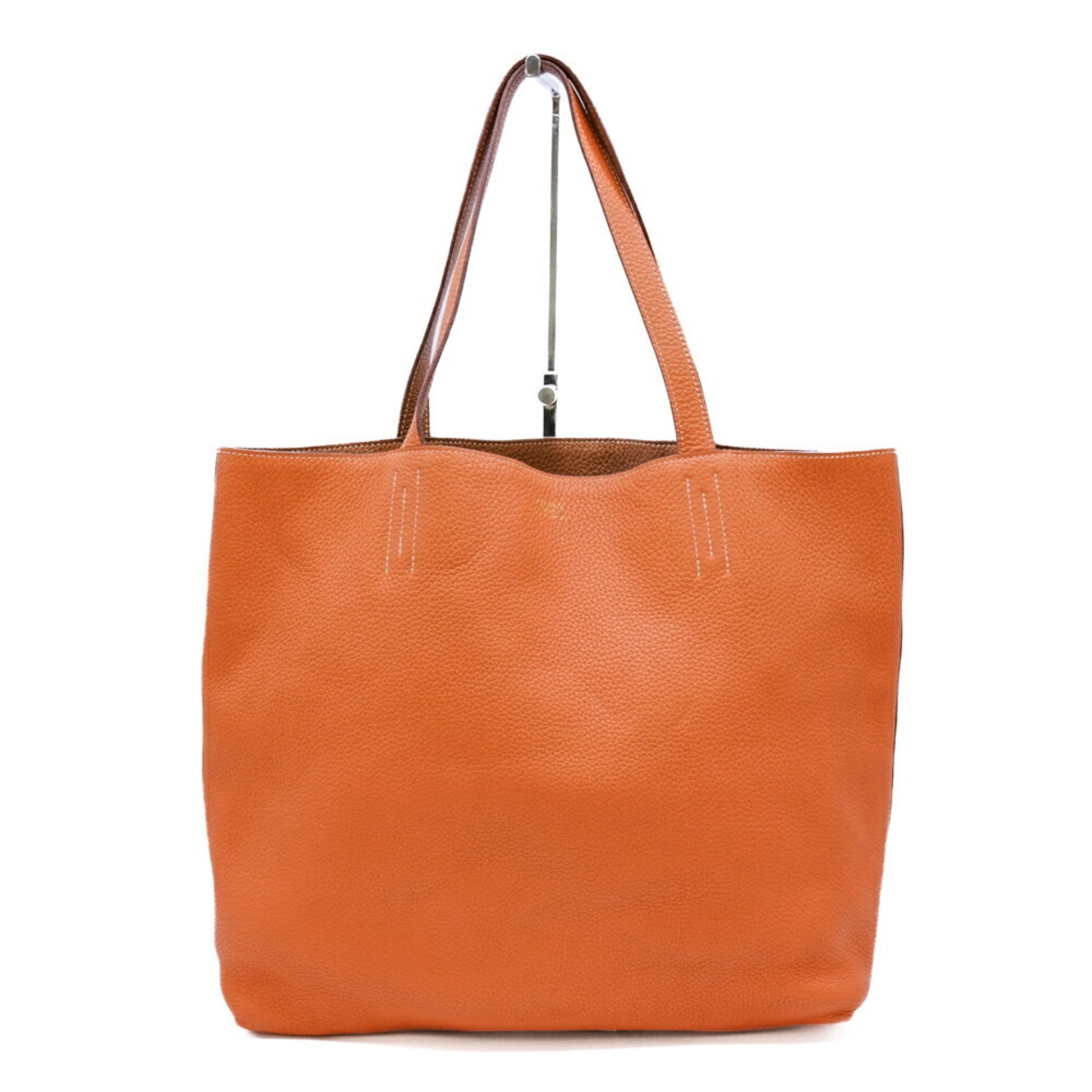 Hermes Taurillon Clemence Tote Bag Leather Brown Orange