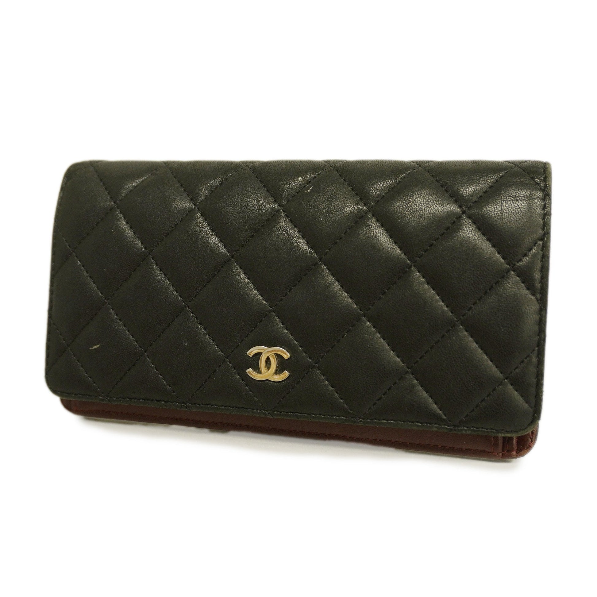 ChanelAuth  Matelasse Long Wallet Silver Metal Fittings Women's Lambskin