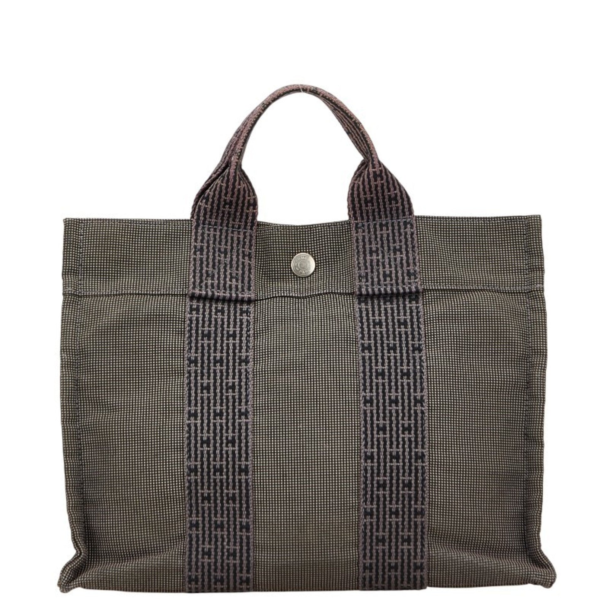Hermes Her Line Handbag Tote Bag Canvas Black Gray