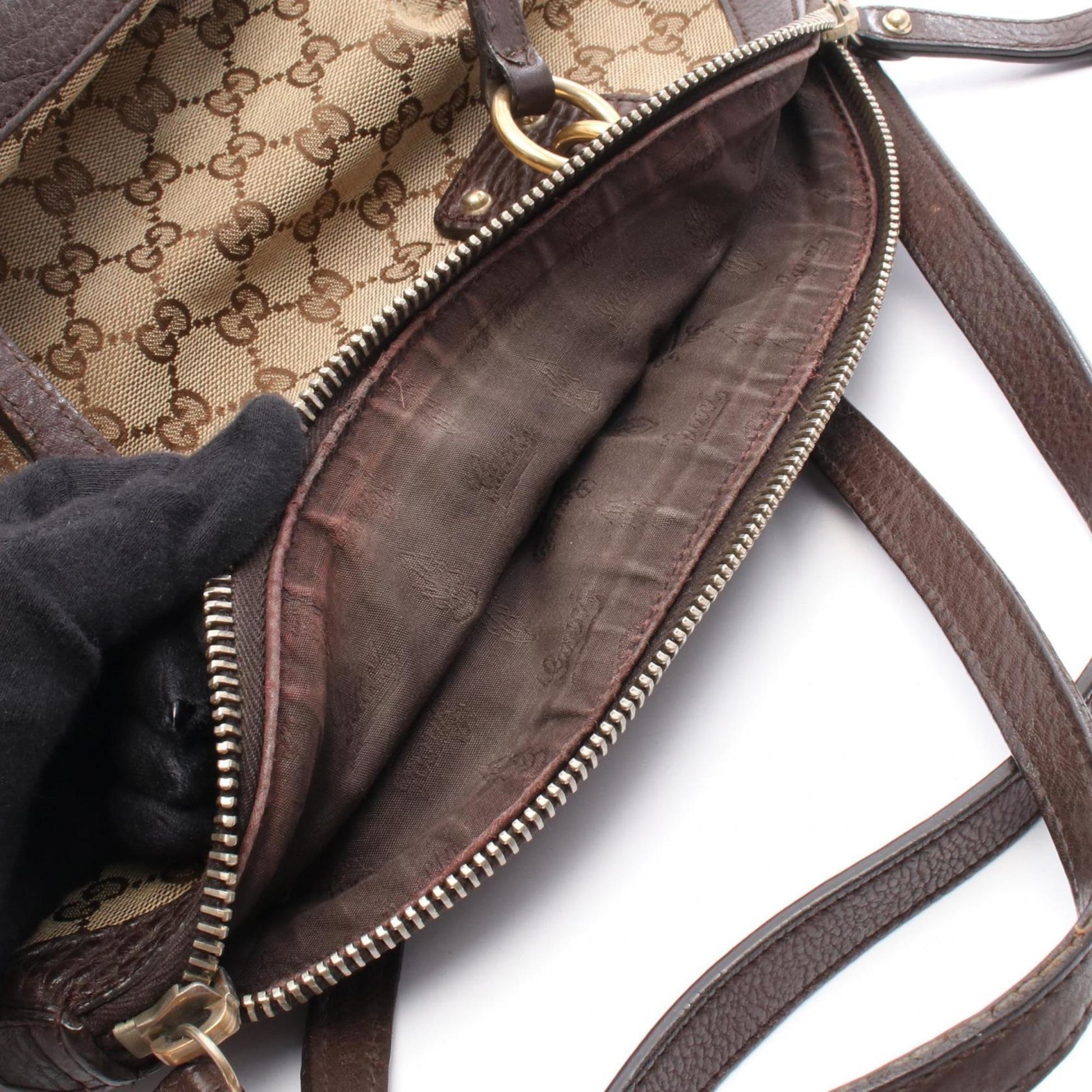 Gucci Beige Brown Gg Canvas Leather Handbag
