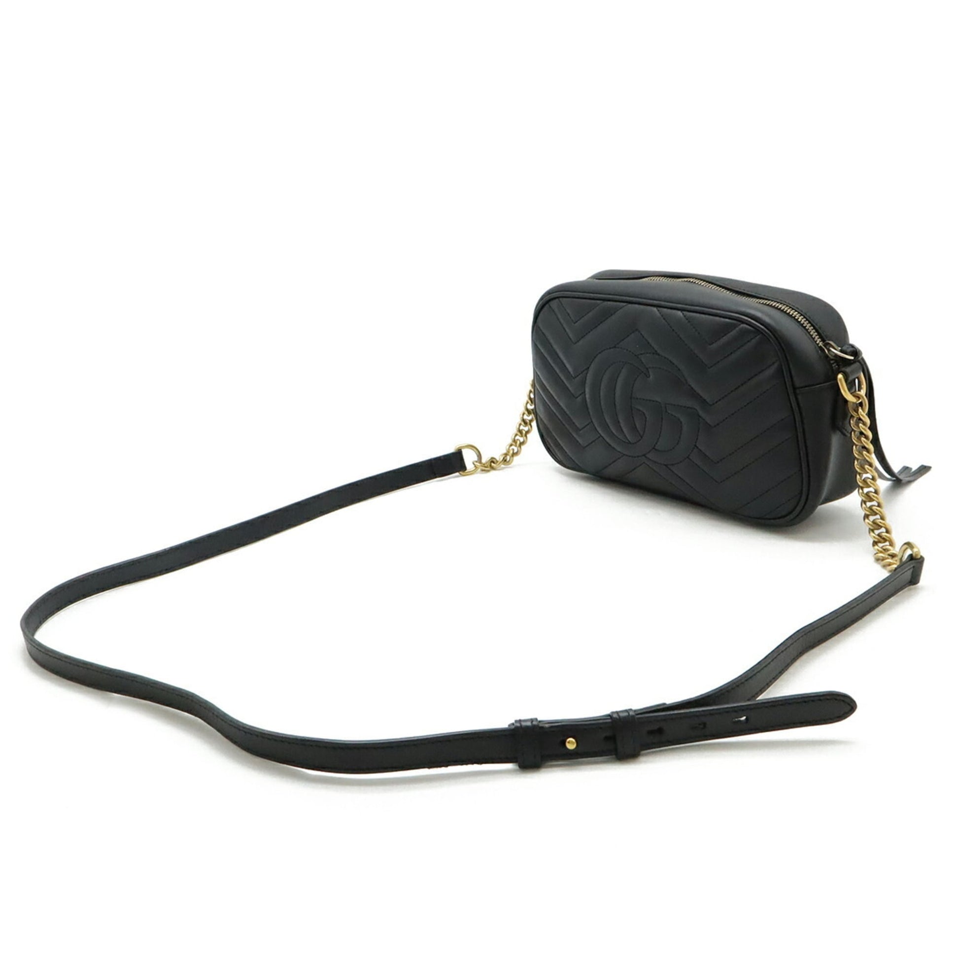 Gucci Gg Marmont Black Leather Pochette Shoulder Bag