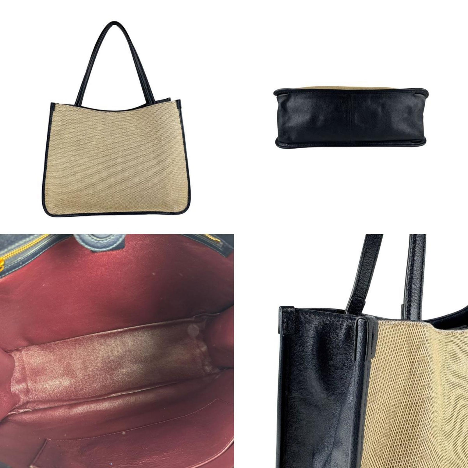Gucci Beige Navy Canvas Leather Shoulder Bag