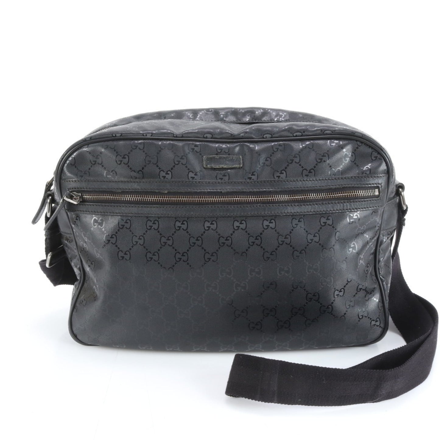 Gucci Black Leather Coated Canvas Shoulder Bag