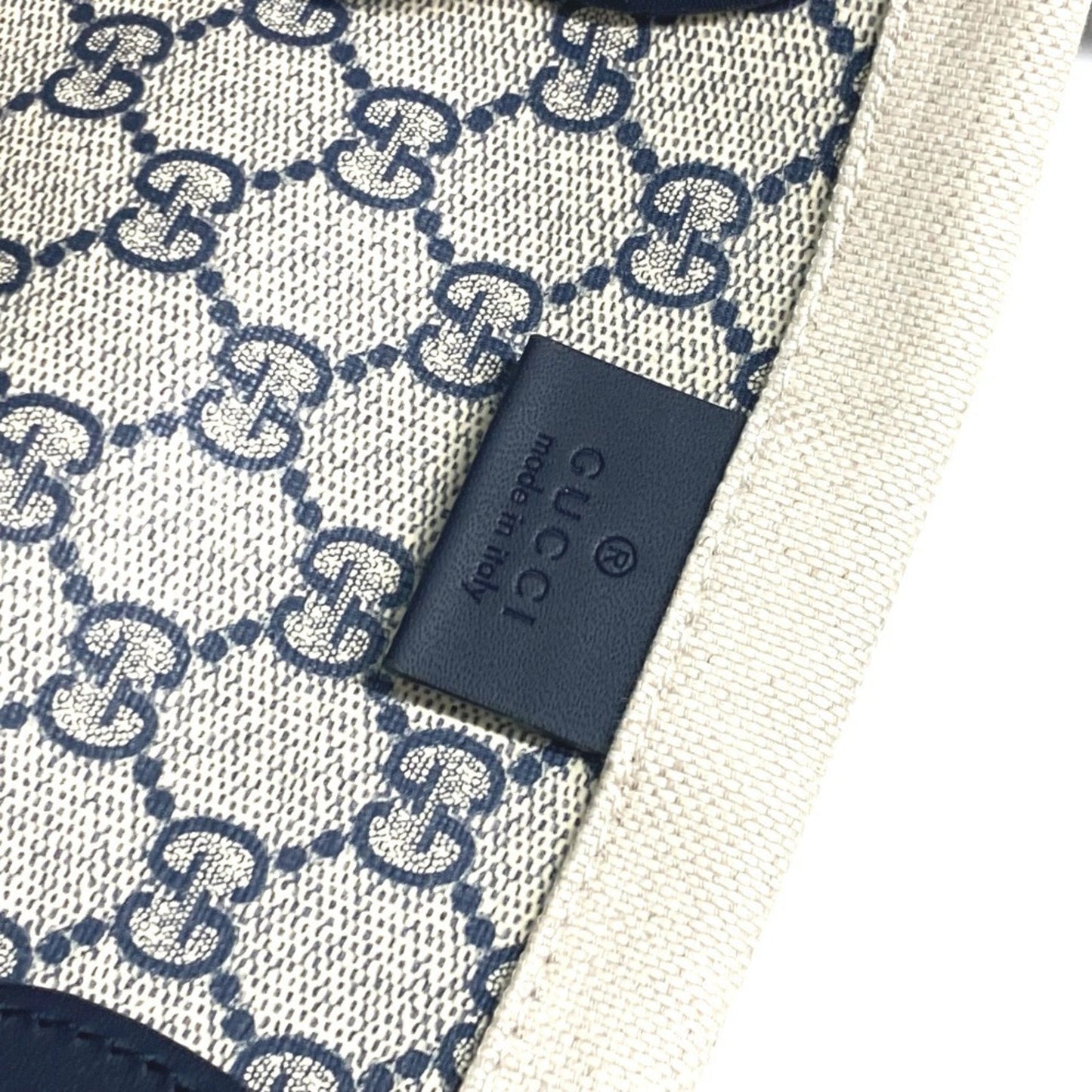 Gucci Beige Black Dark Navy Canvas Leather Shoulder Bag Tote Bag
