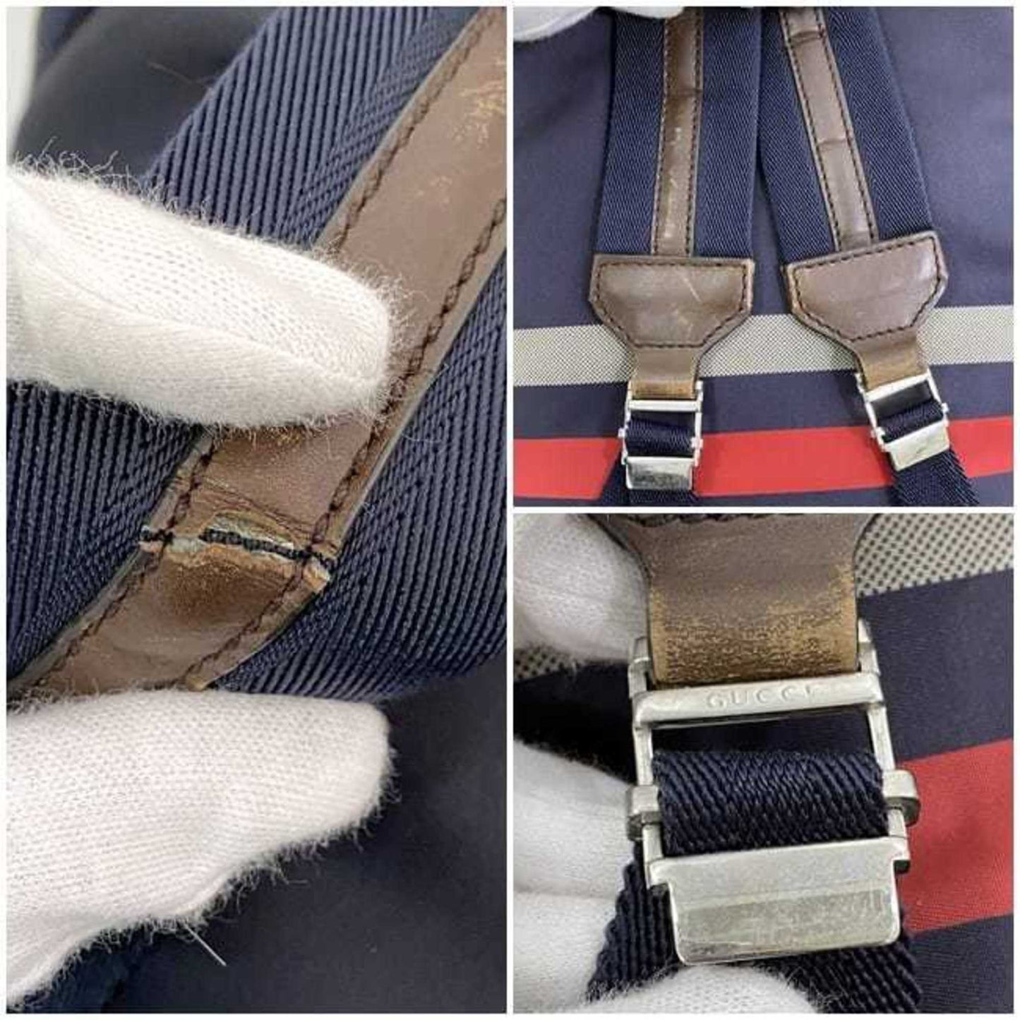 Gucci Diamante Gray Navy Nylon Leather Backpack