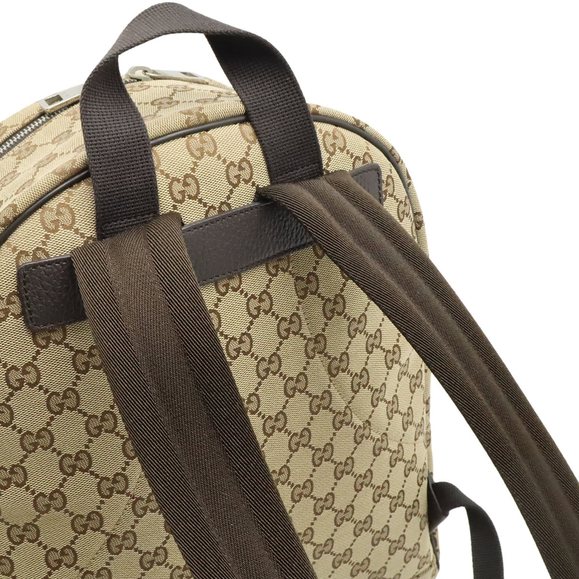 Gucci Gg Canvas Beige Dark Brown Gg Canvas Leather Backpack